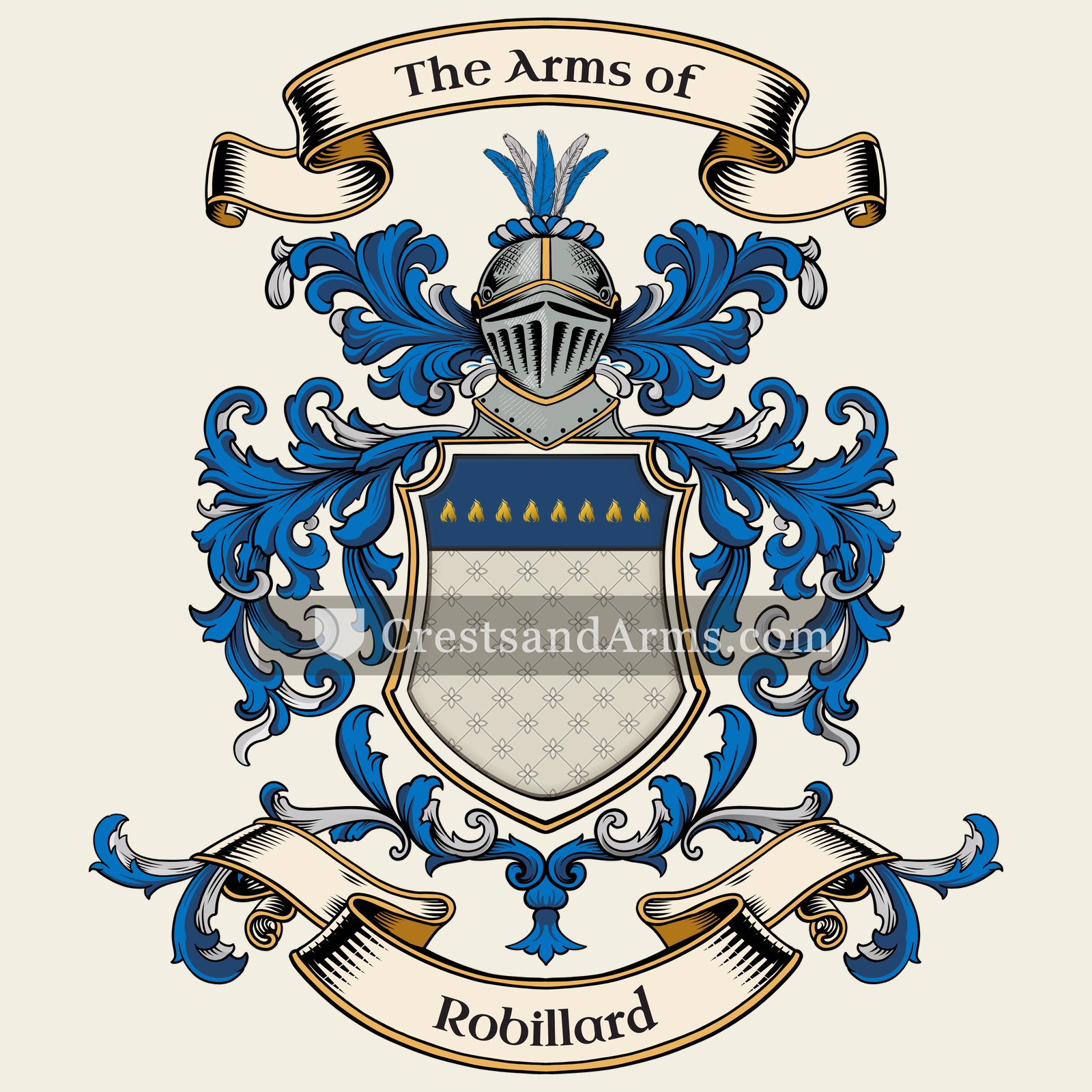 The Robillard coat of arms, drawn from the recorded blazon