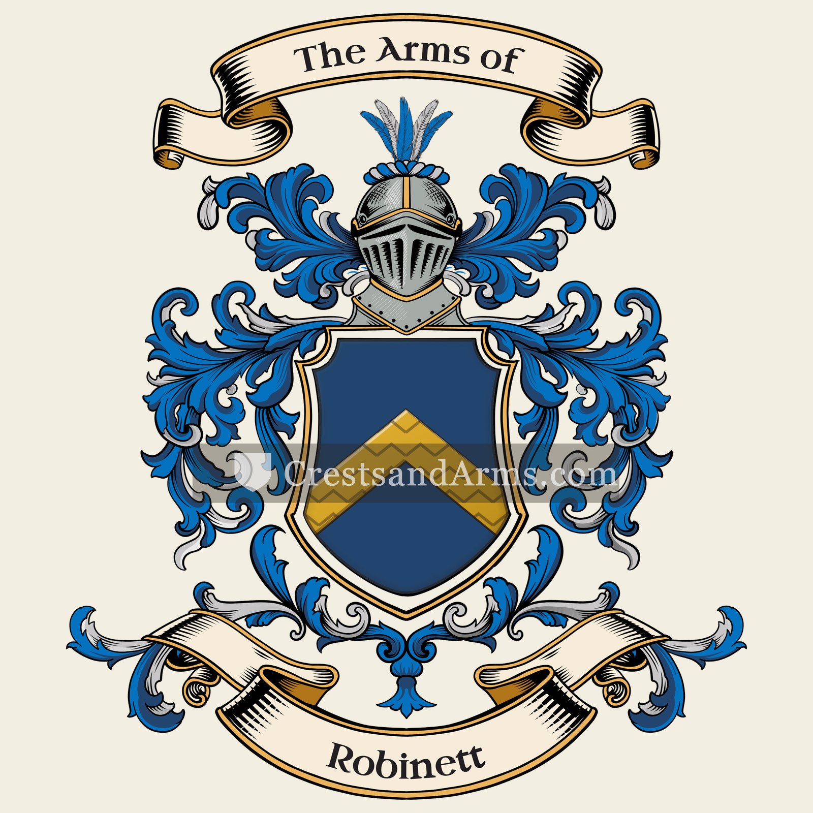 The Robinett coat of arms, drawn from the recorded blazon