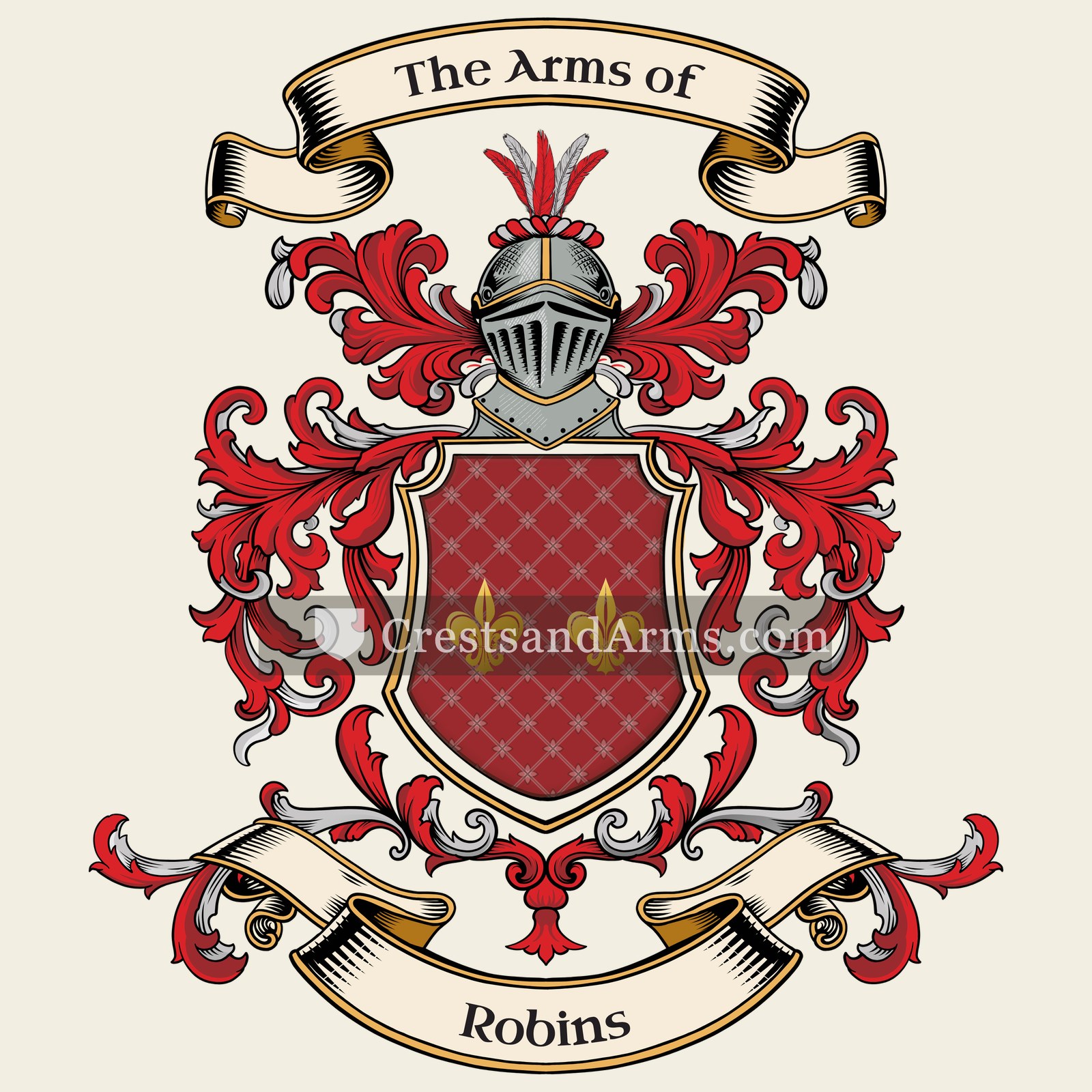 The Robins coat of arms, drawn from the recorded blazon