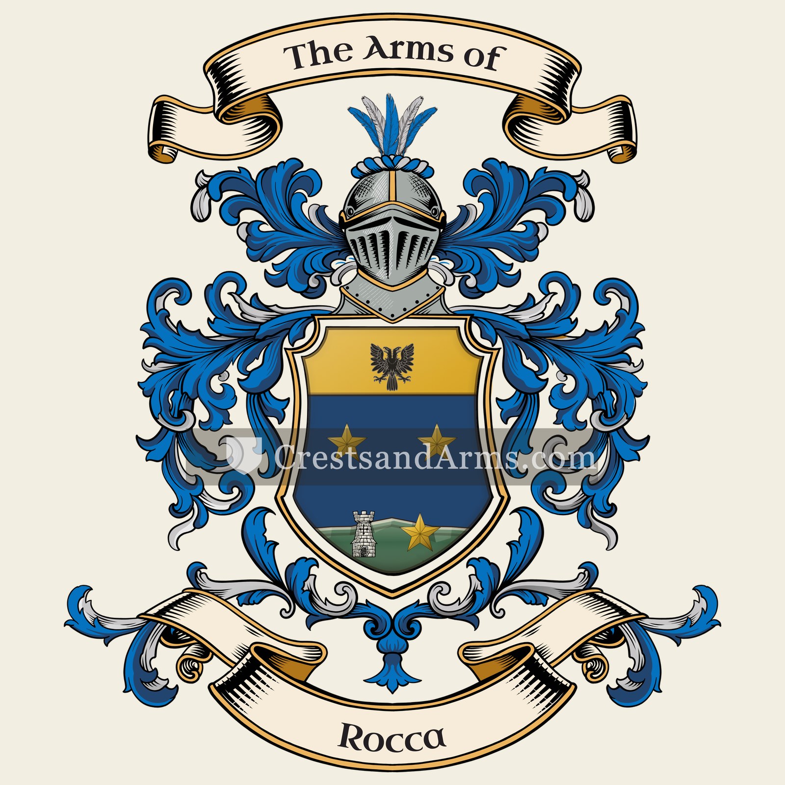 The Rocca coat of arms, drawn from the recorded blazon