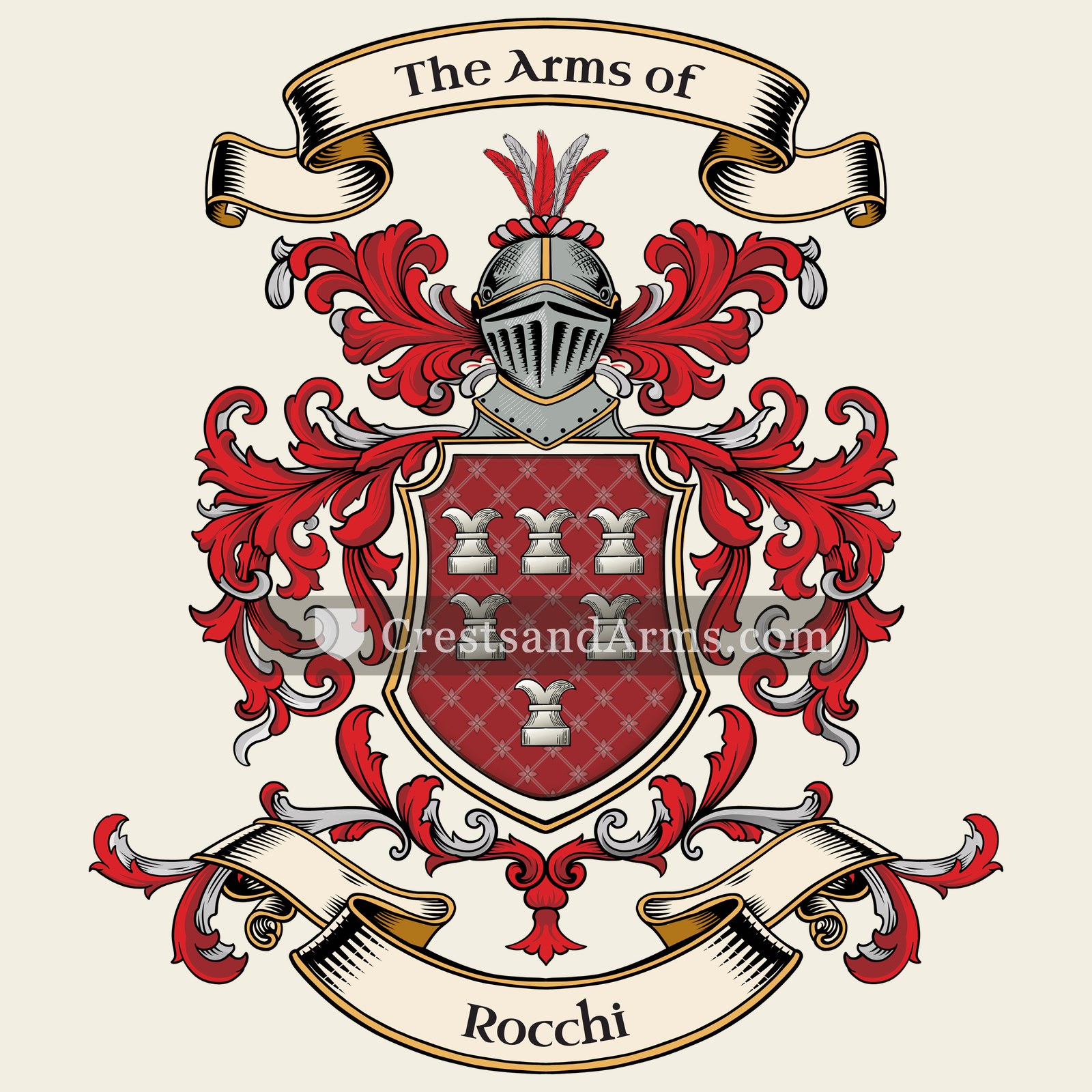 The Rocchi coat of arms, drawn from the recorded blazon