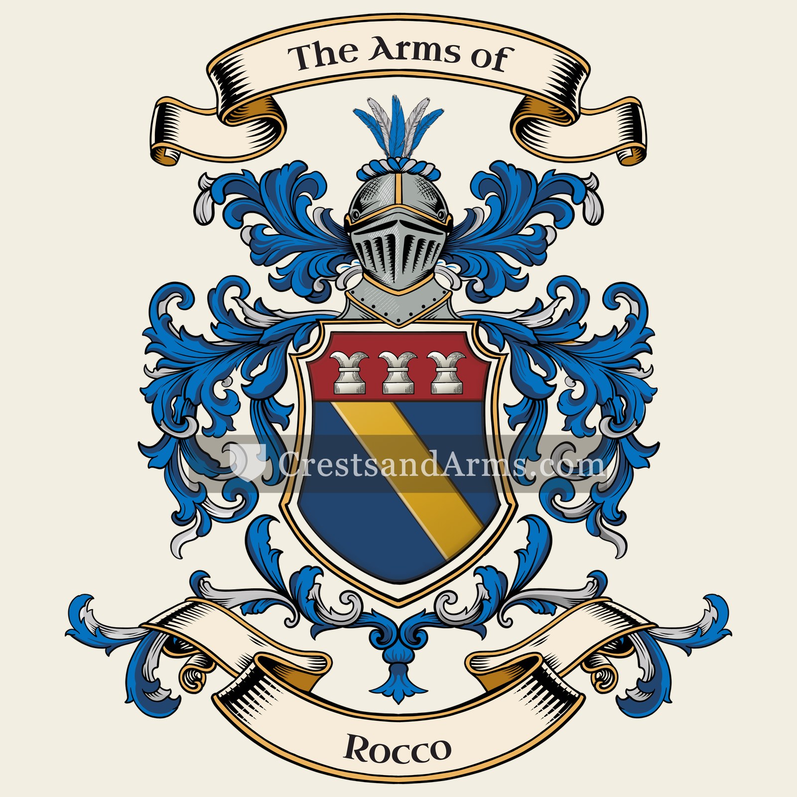 The Rocco coat of arms, drawn from the recorded blazon