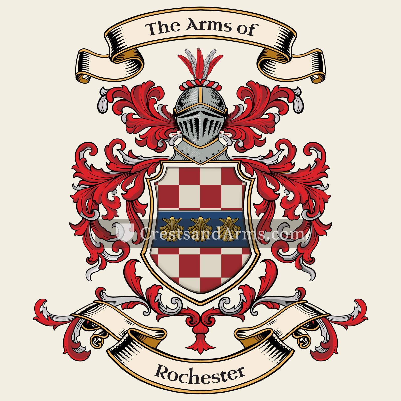 The Rochester coat of arms, drawn from the recorded blazon
