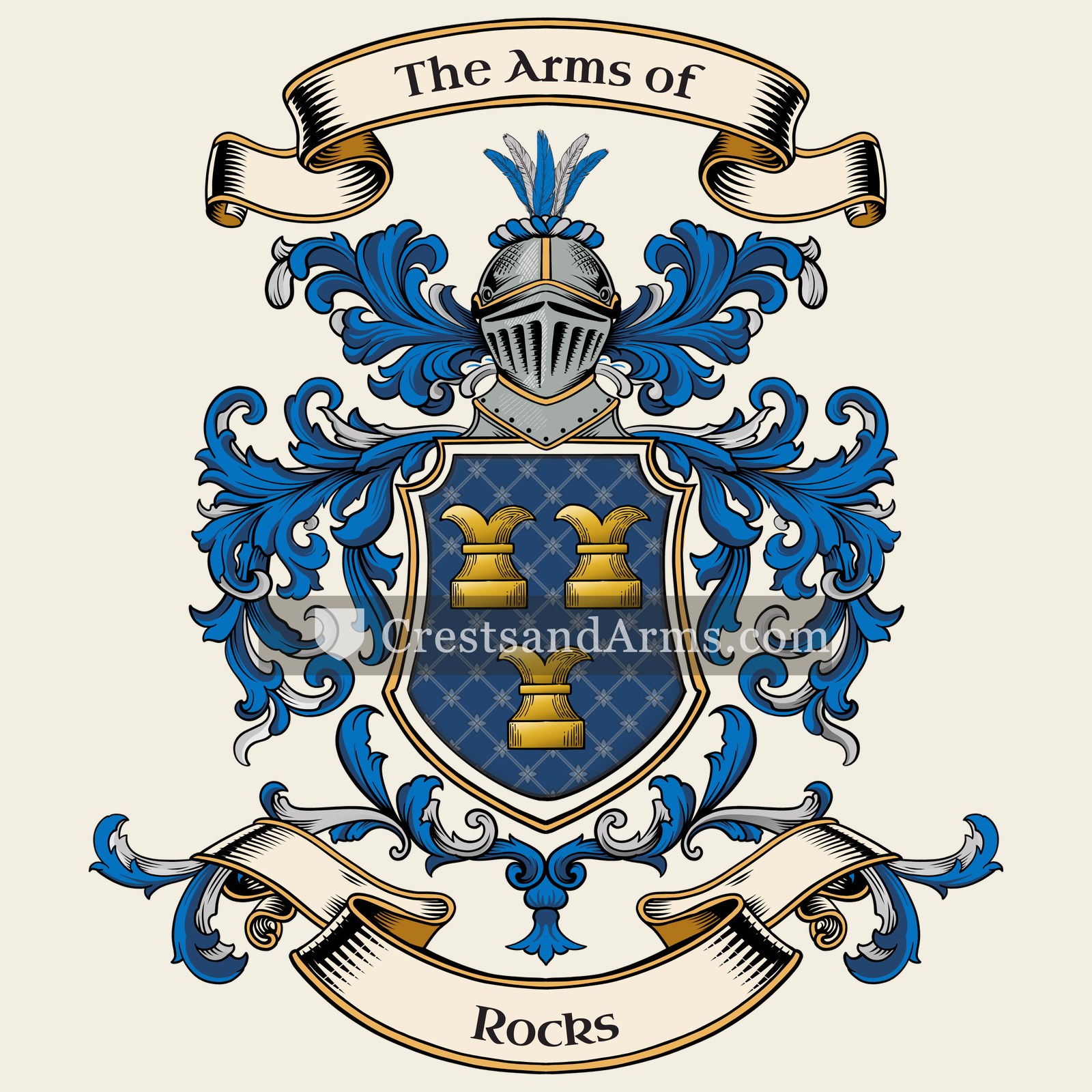 The Rocks coat of arms, drawn from the recorded blazon