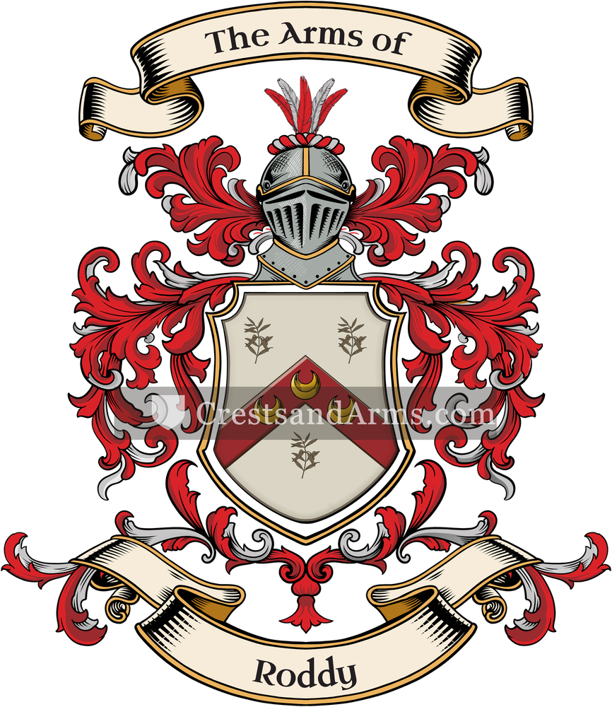 The Roddy coat of arms, drawn from the recorded blazon