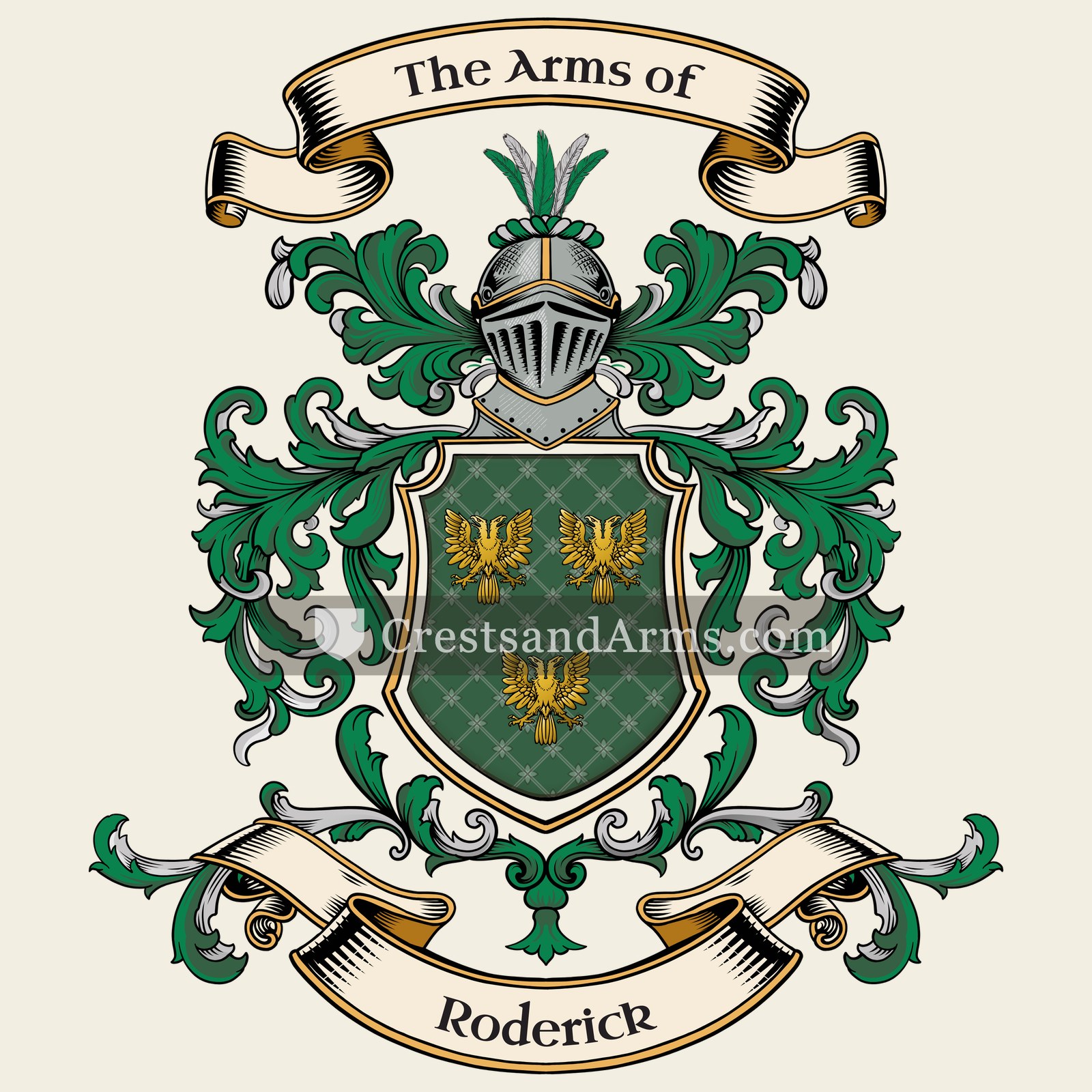 The Roderick coat of arms, drawn from the recorded blazon