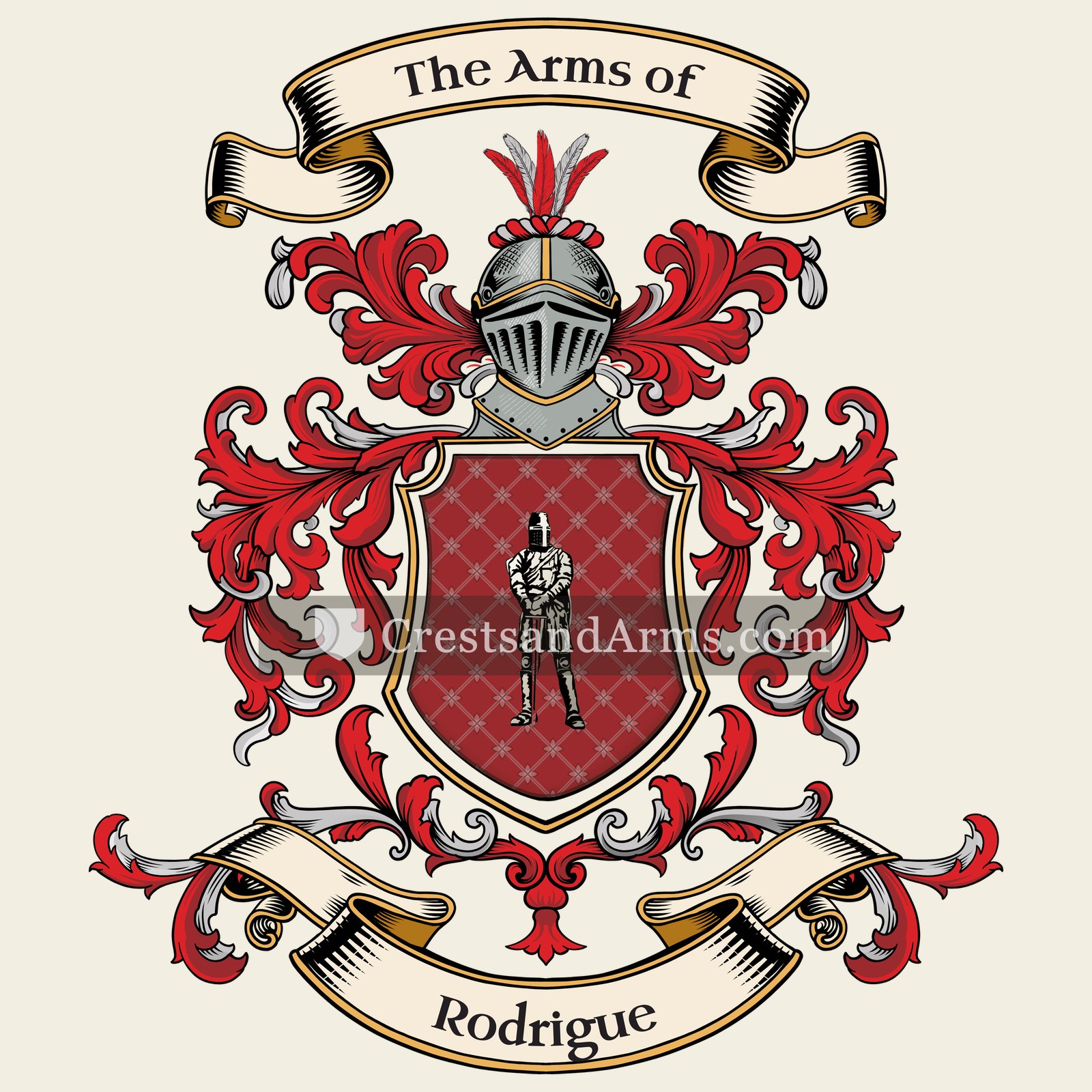 The Rodrigue coat of arms, drawn from the recorded blazon