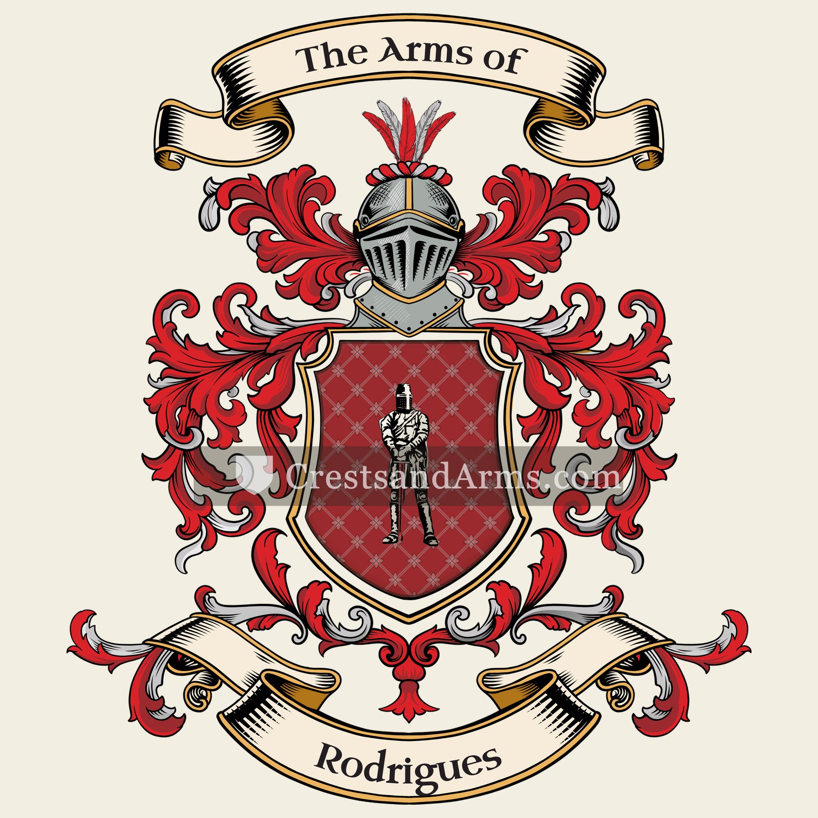 The Rodrigues coat of arms, drawn from the recorded blazon