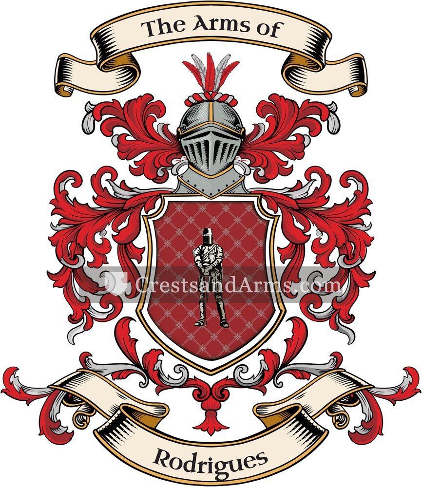 The Rodrigues coat of arms, drawn from the recorded blazon