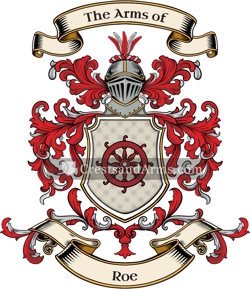 The Roe coat of arms, drawn from the recorded blazon