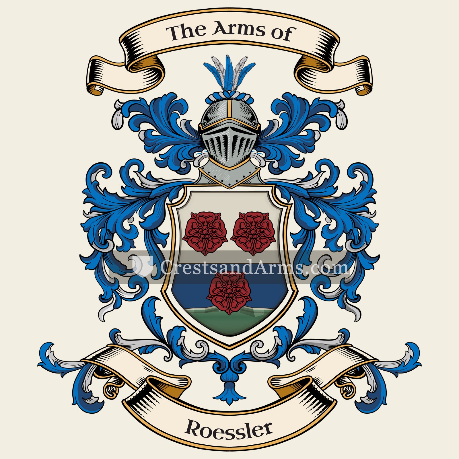 The Roessler coat of arms, drawn from the recorded blazon