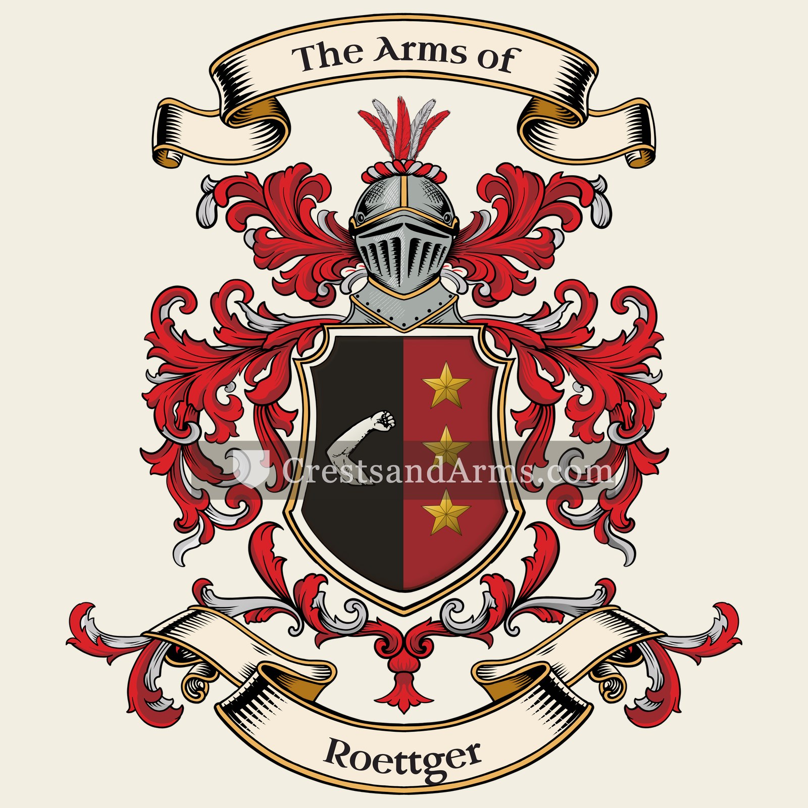 The Roettger coat of arms, drawn from the recorded blazon