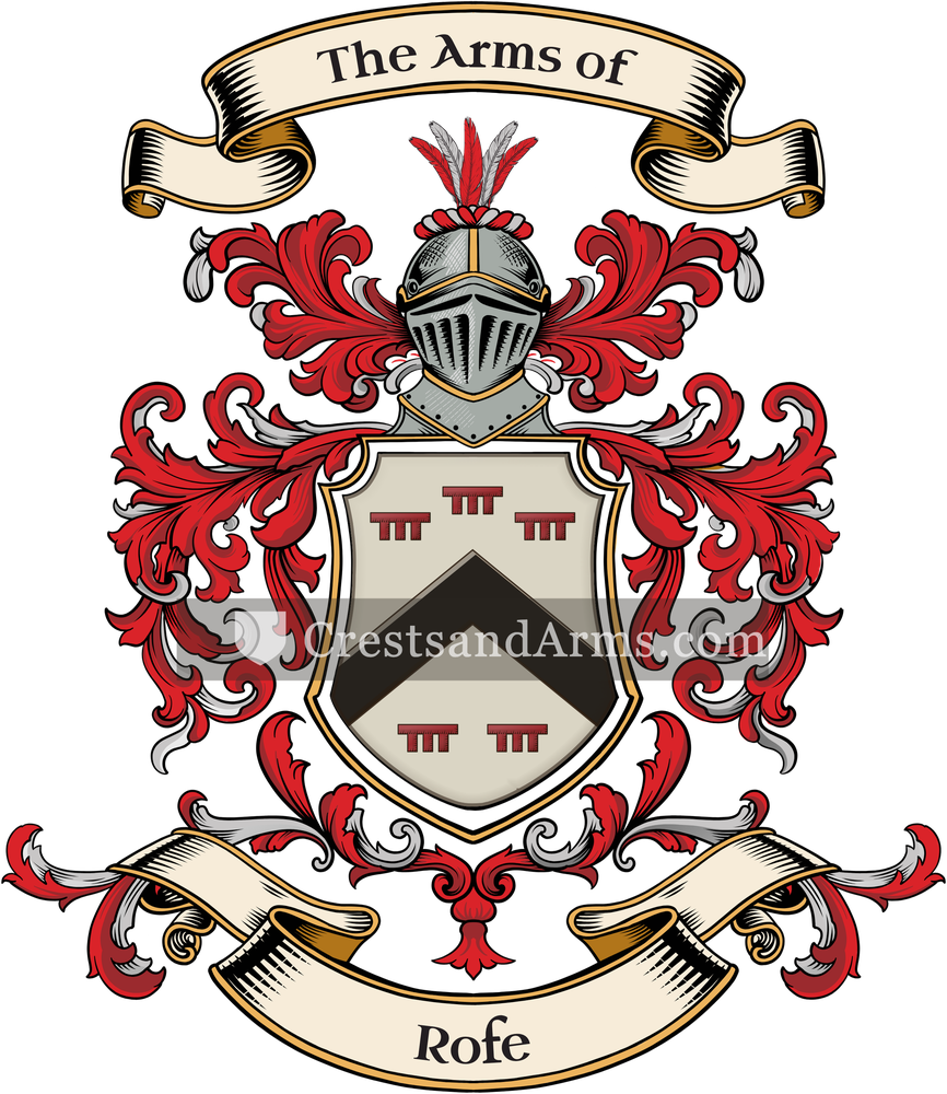 The Rofe coat of arms, drawn from the recorded blazon