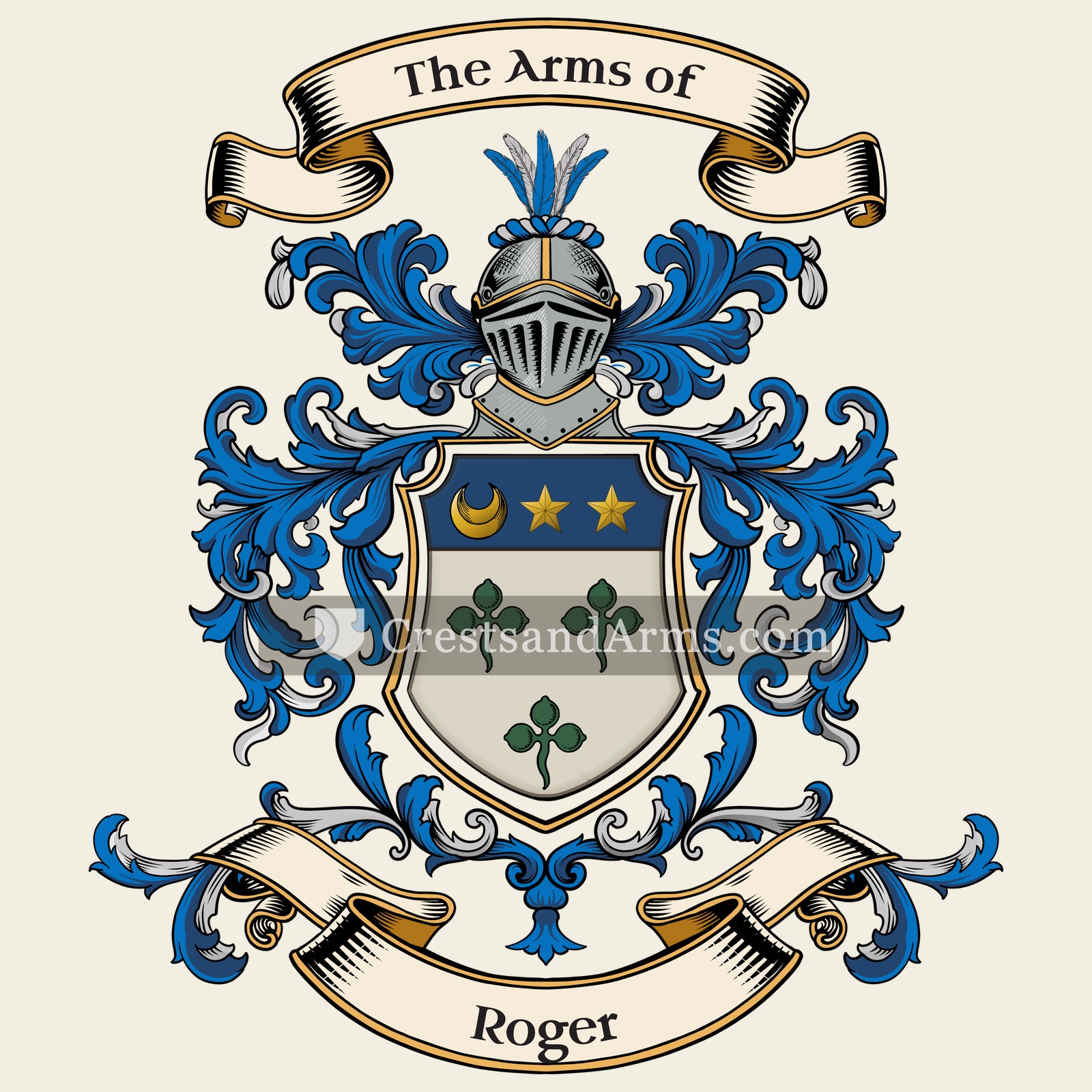 The Roger coat of arms, drawn from the recorded blazon