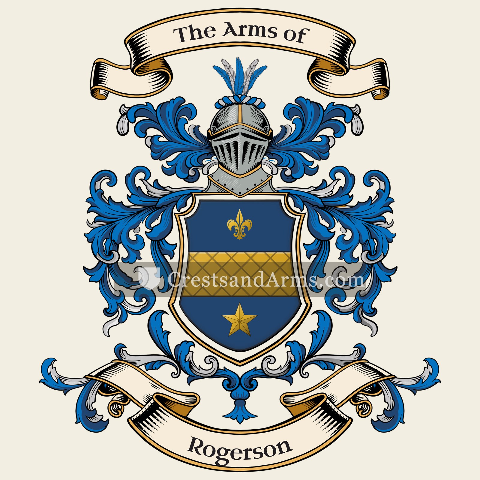 The Rogerson coat of arms, drawn from the recorded blazon