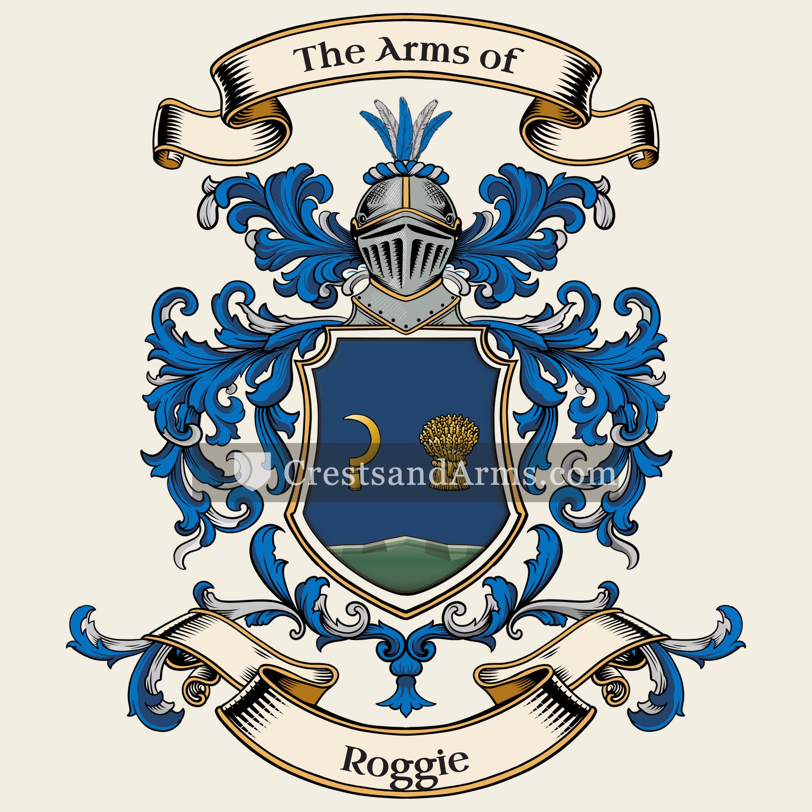 The Roggie coat of arms, drawn from the recorded blazon