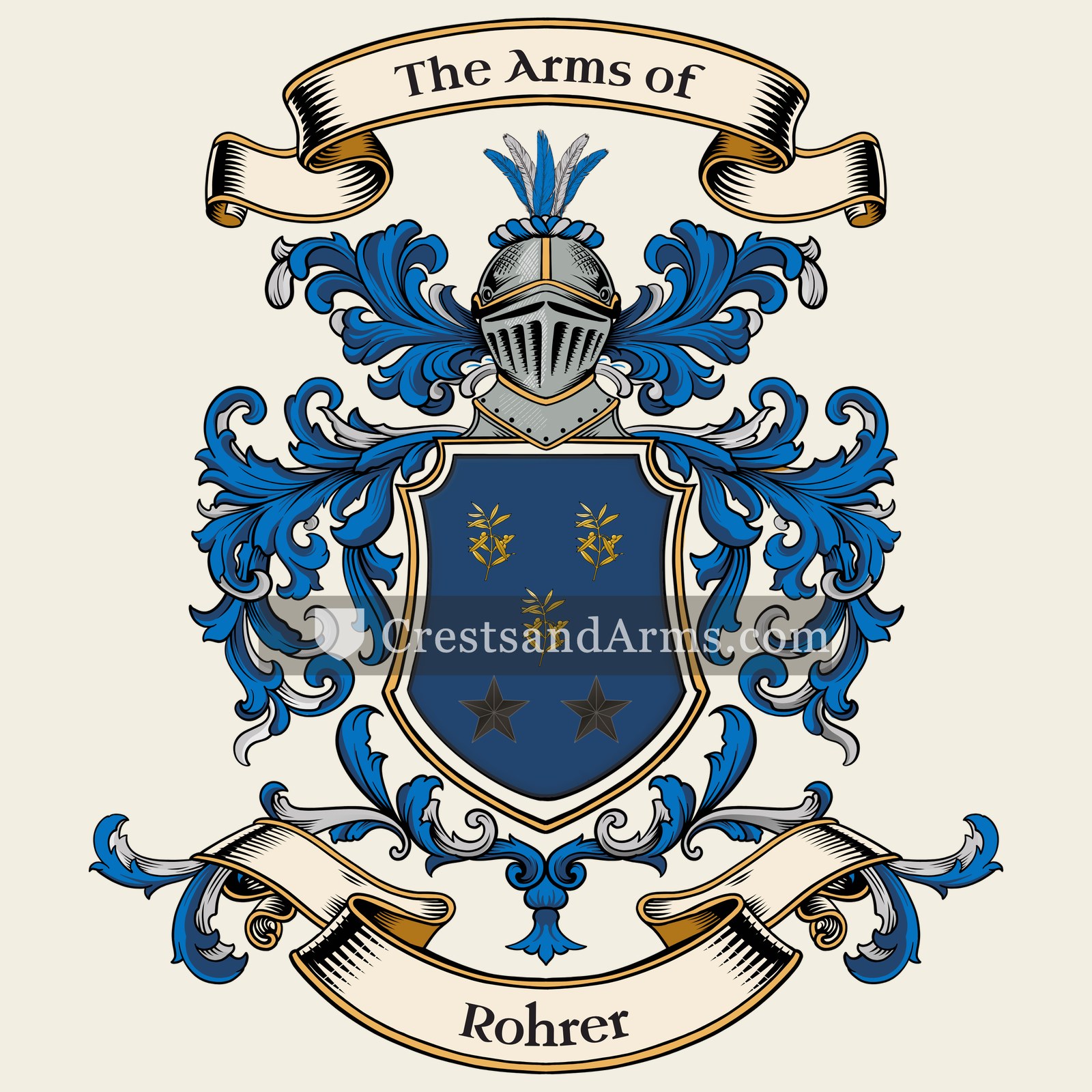 The Rohrer coat of arms, drawn from the recorded blazon