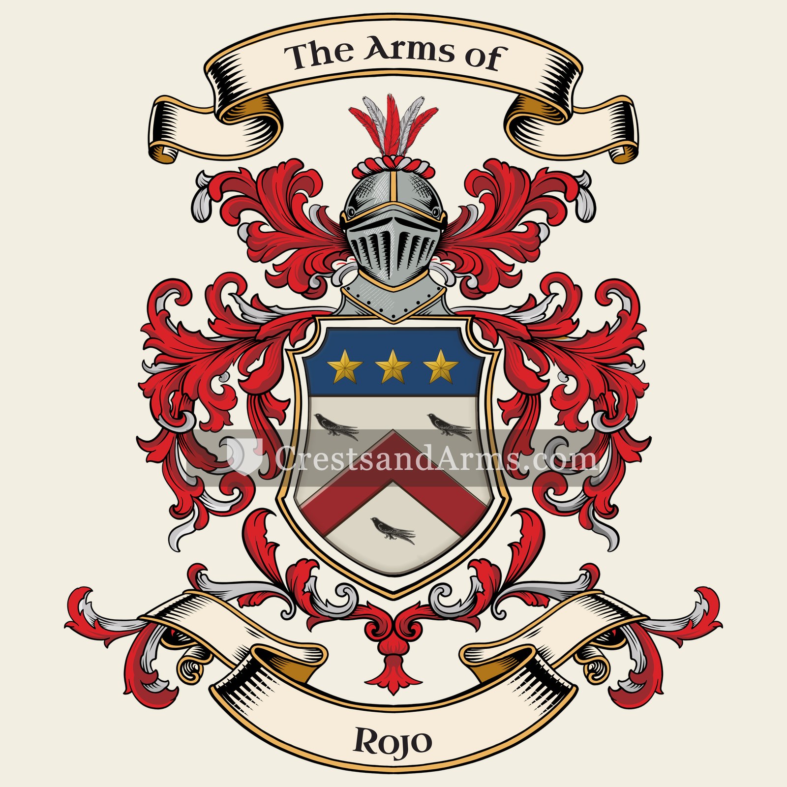 The Rojo coat of arms, drawn from the recorded blazon