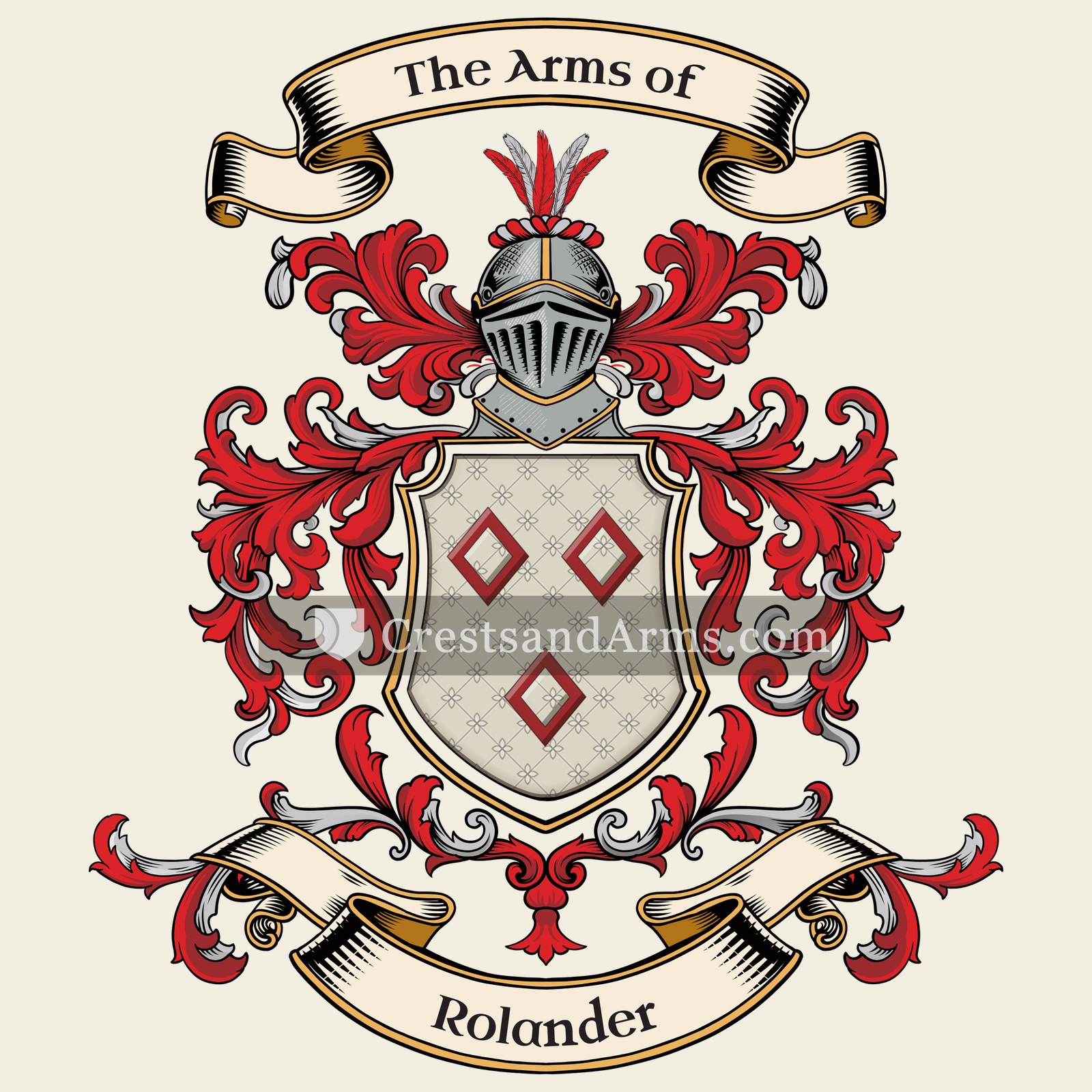 The Rolander coat of arms, drawn from the recorded blazon