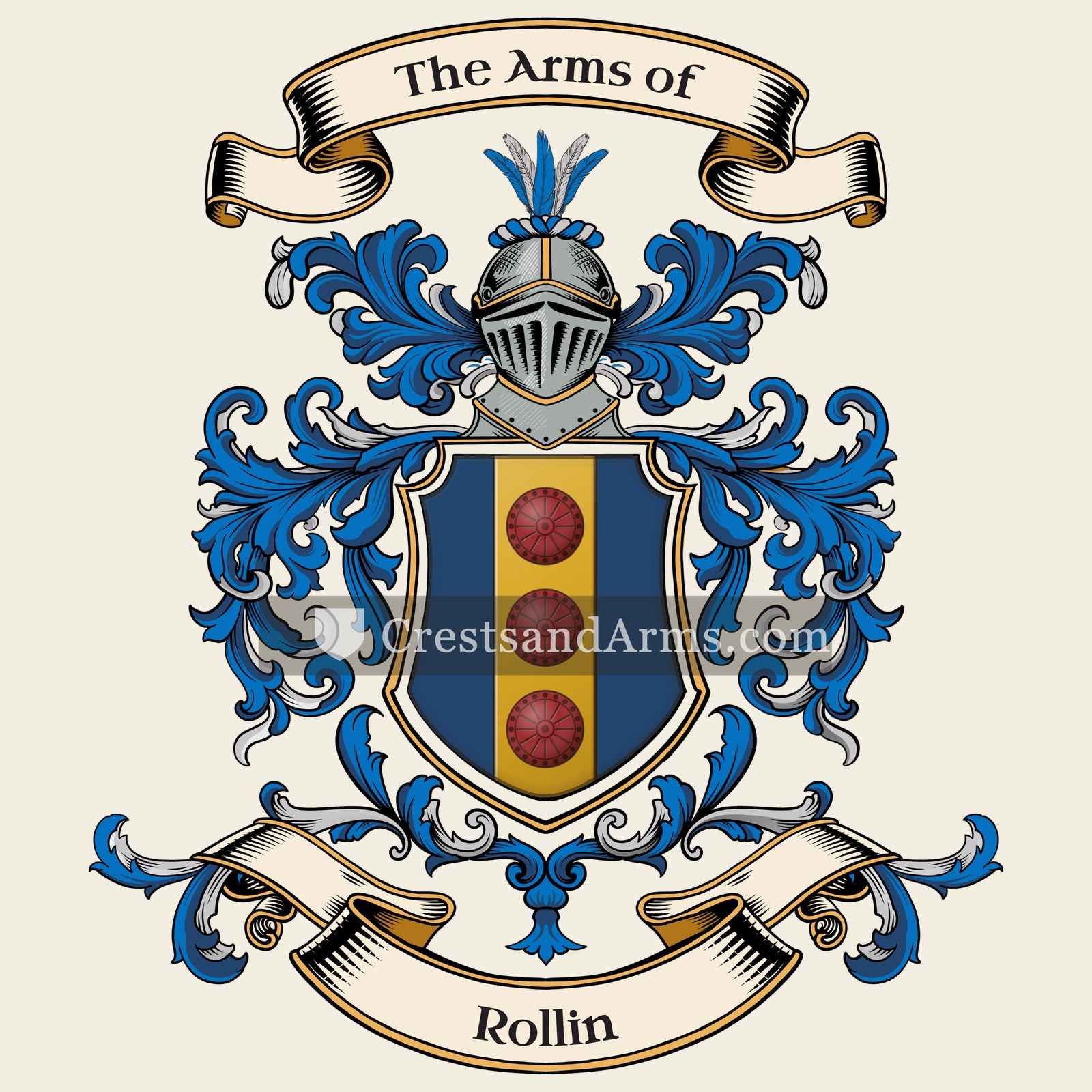 The Rollin coat of arms, drawn from the recorded blazon