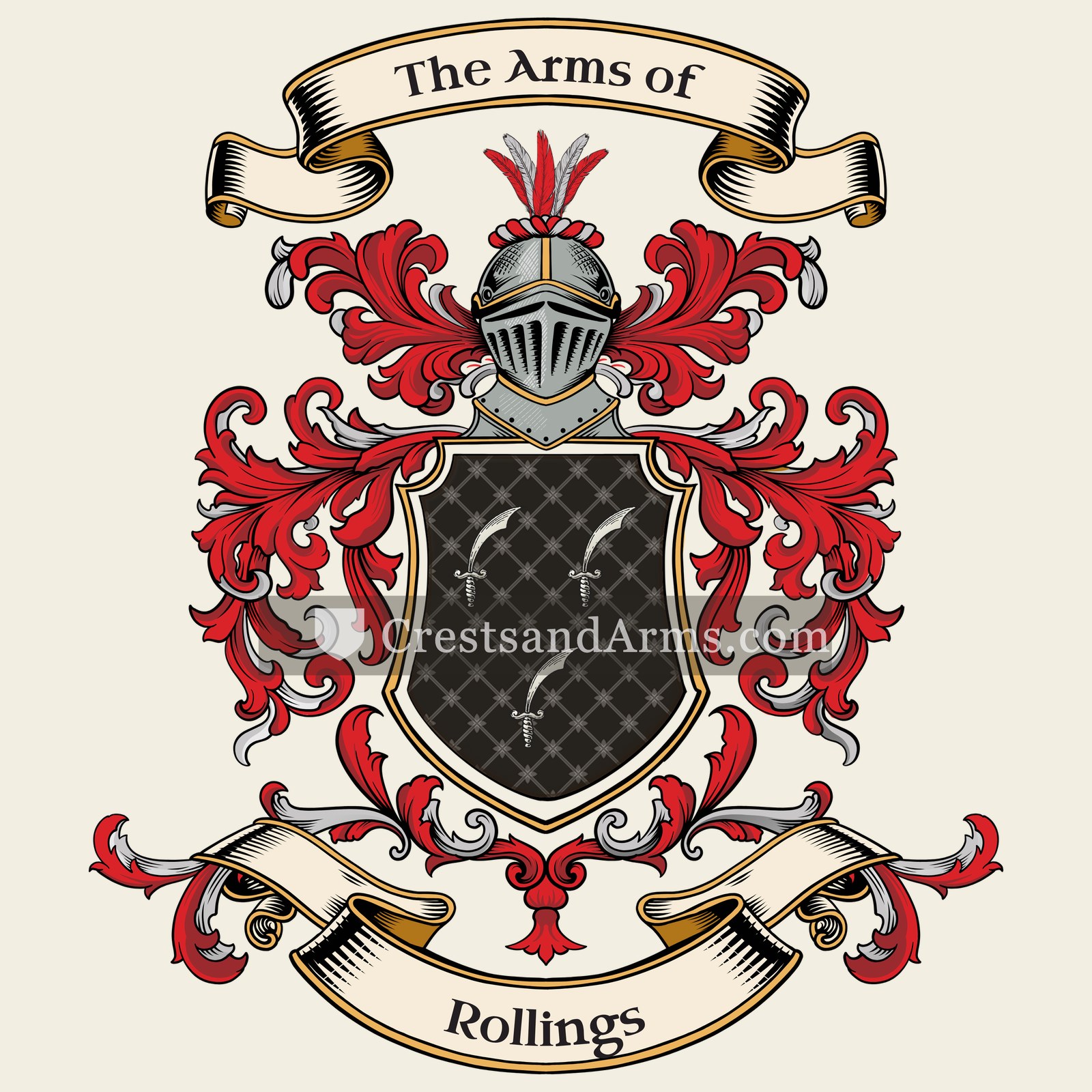 The Rollings coat of arms, drawn from the recorded blazon