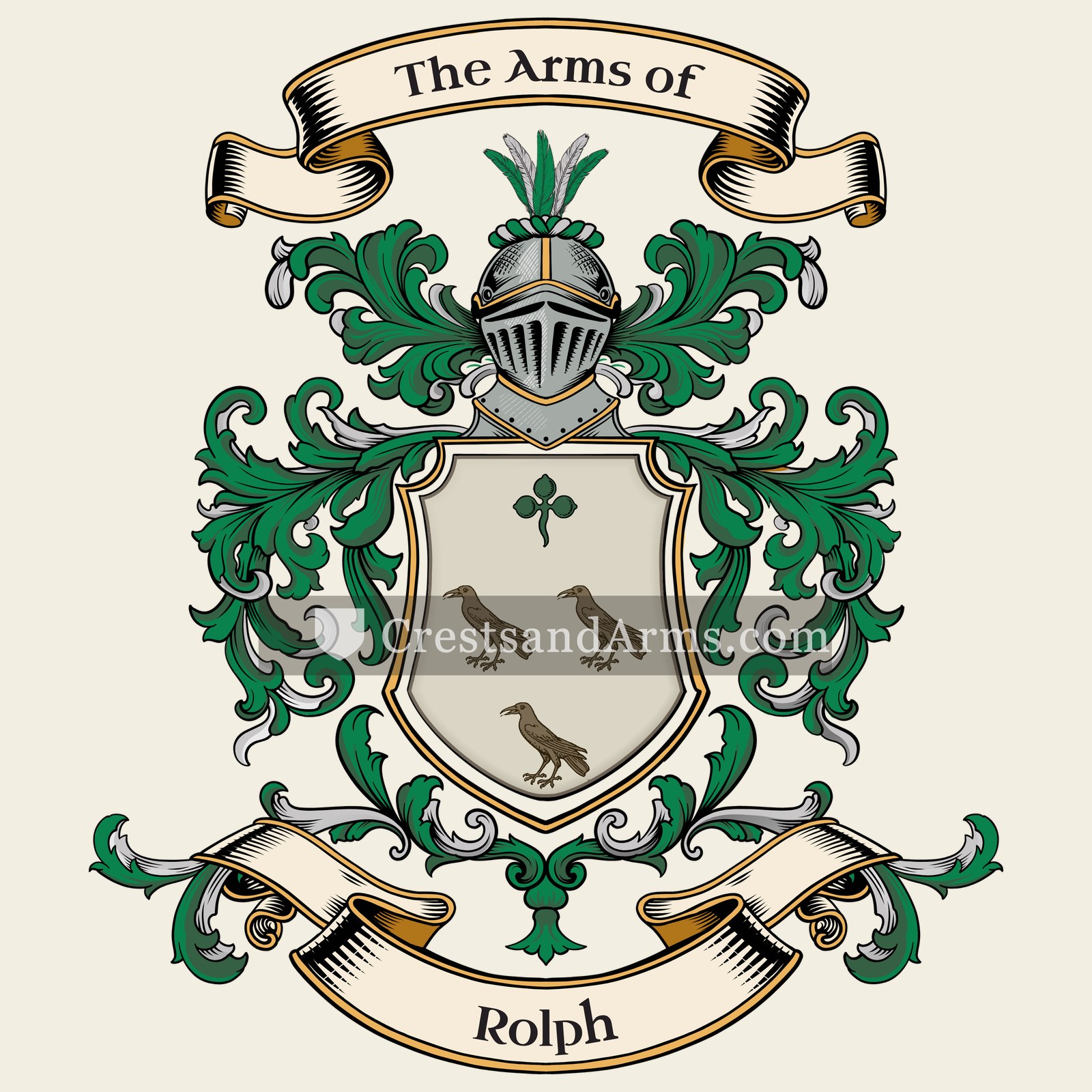 The Rolph coat of arms, drawn from the recorded blazon