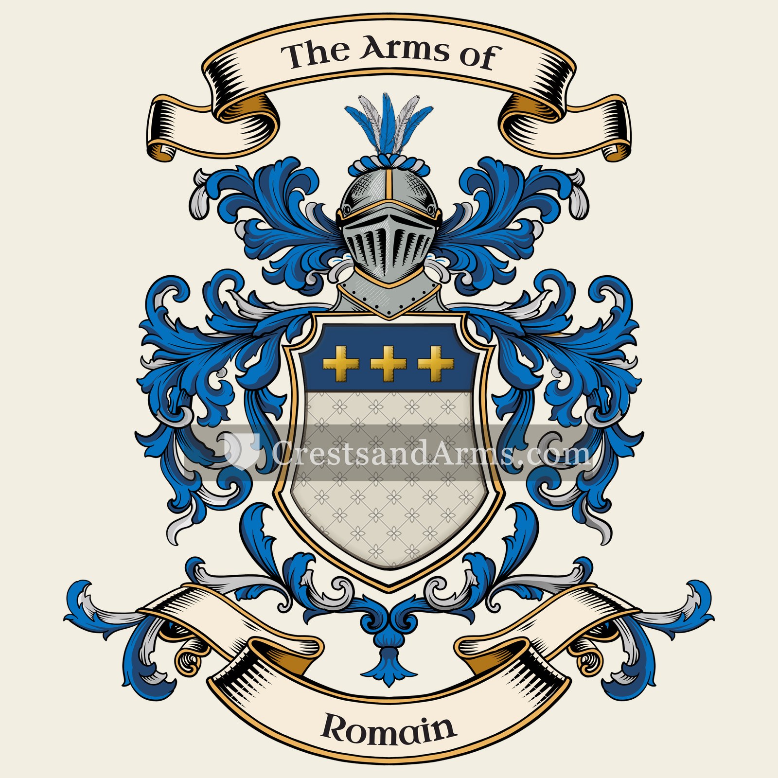 The Romain coat of arms, drawn from the recorded blazon