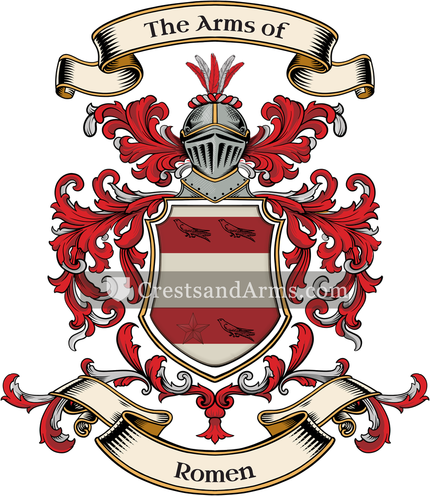 The Romen coat of arms, drawn from the recorded blazon