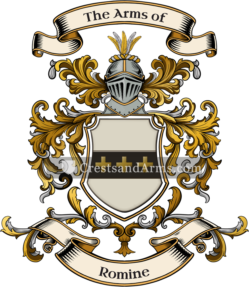 The Romine coat of arms, drawn from the recorded blazon