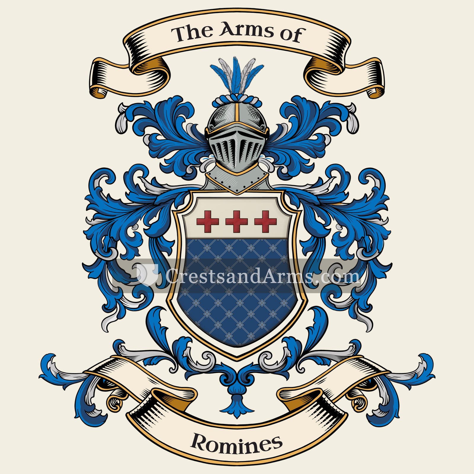 The Romines coat of arms, drawn from the recorded blazon