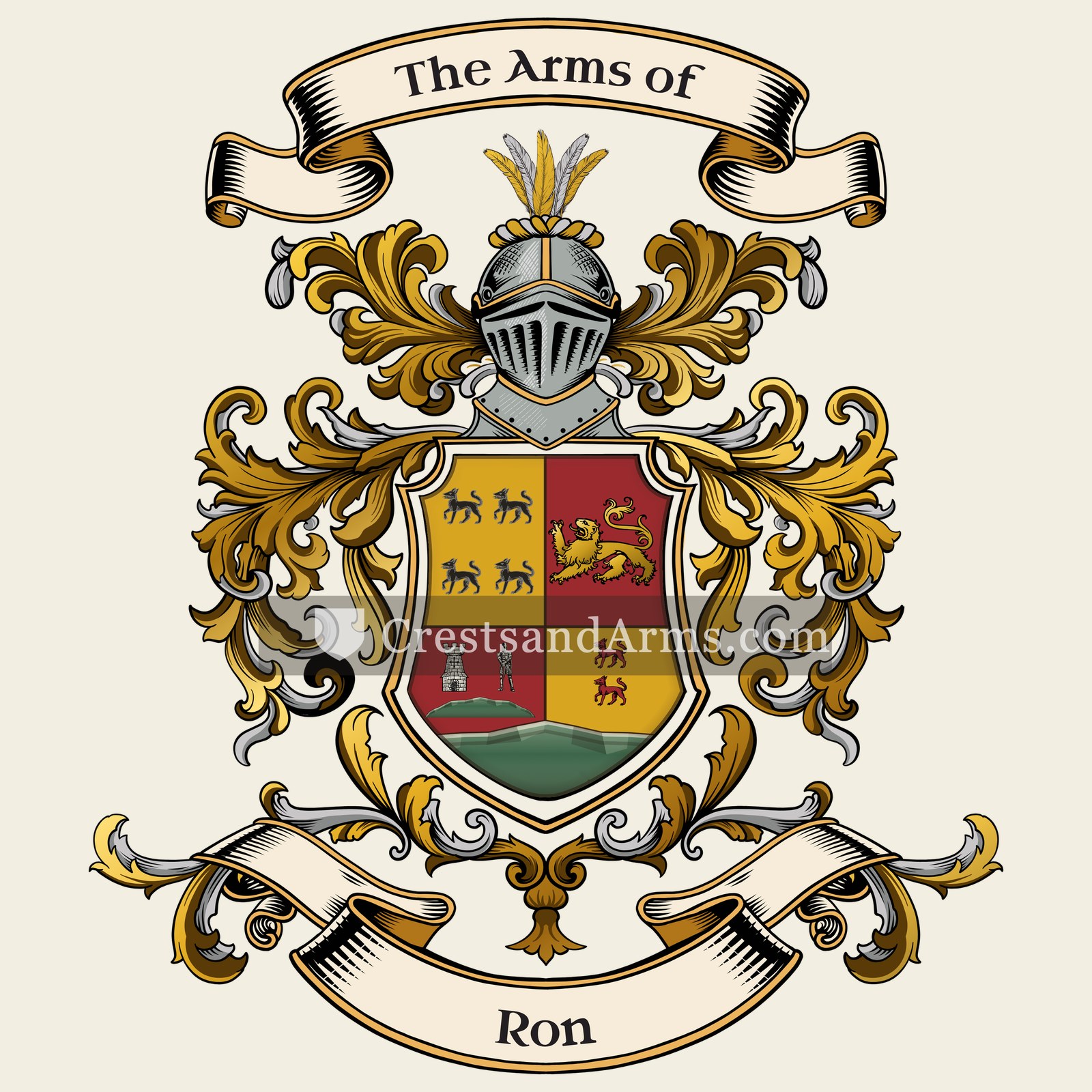 The Ron coat of arms, drawn from the recorded blazon