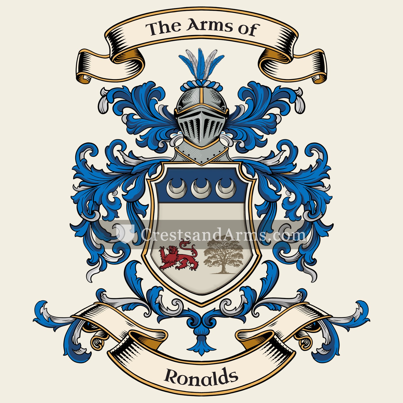 The Ronalds coat of arms, drawn from the recorded blazon