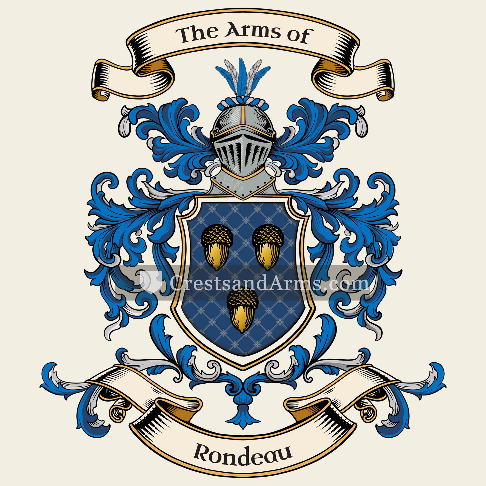The Rondeau coat of arms, drawn from the recorded blazon