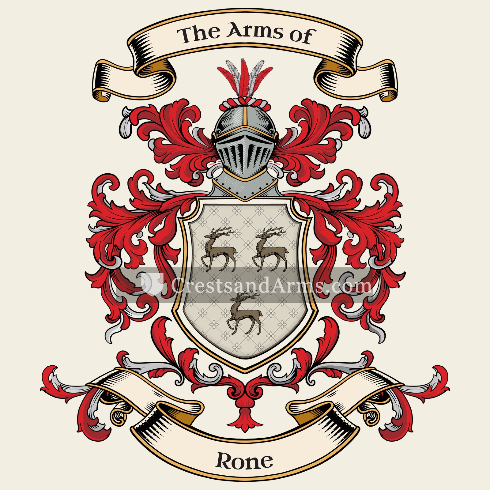 The Rone coat of arms, drawn from the recorded blazon