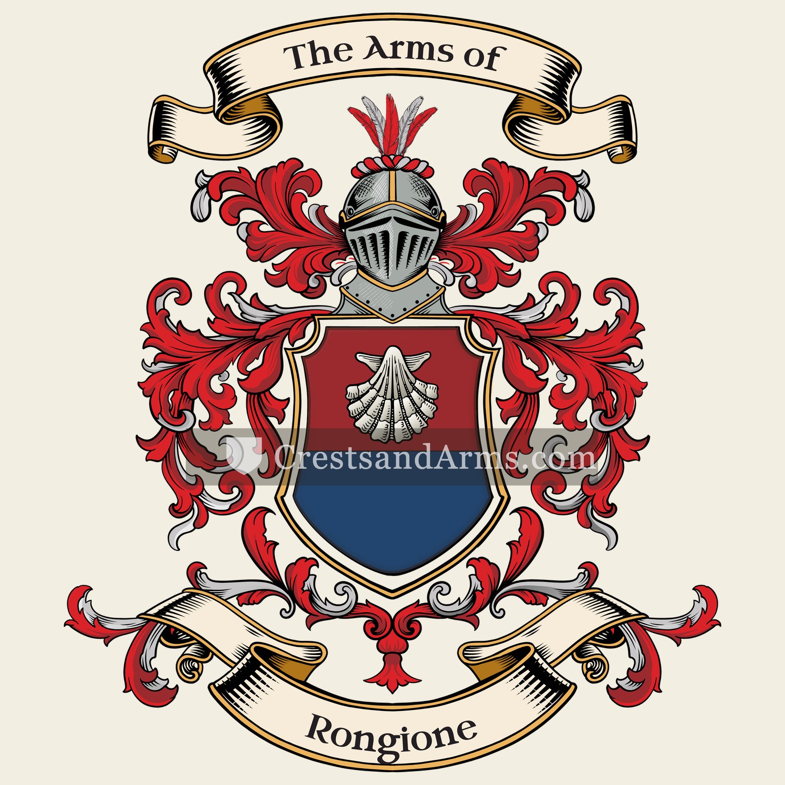 The Rongione coat of arms, drawn from the recorded blazon