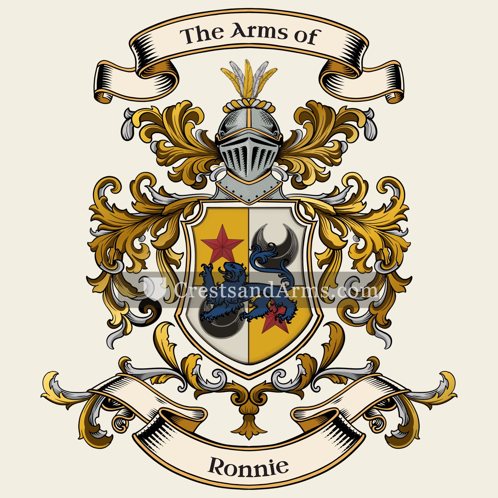 The Ronnie coat of arms, drawn from the recorded blazon