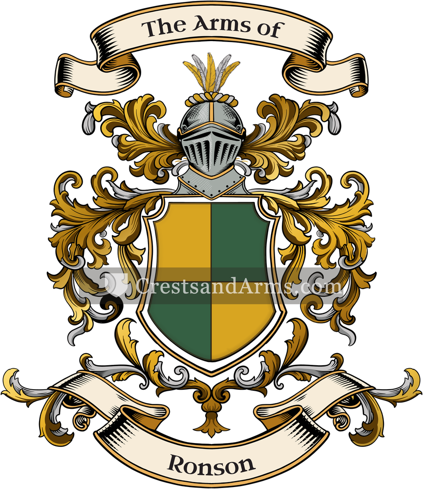 The Ronson coat of arms, drawn from the recorded blazon