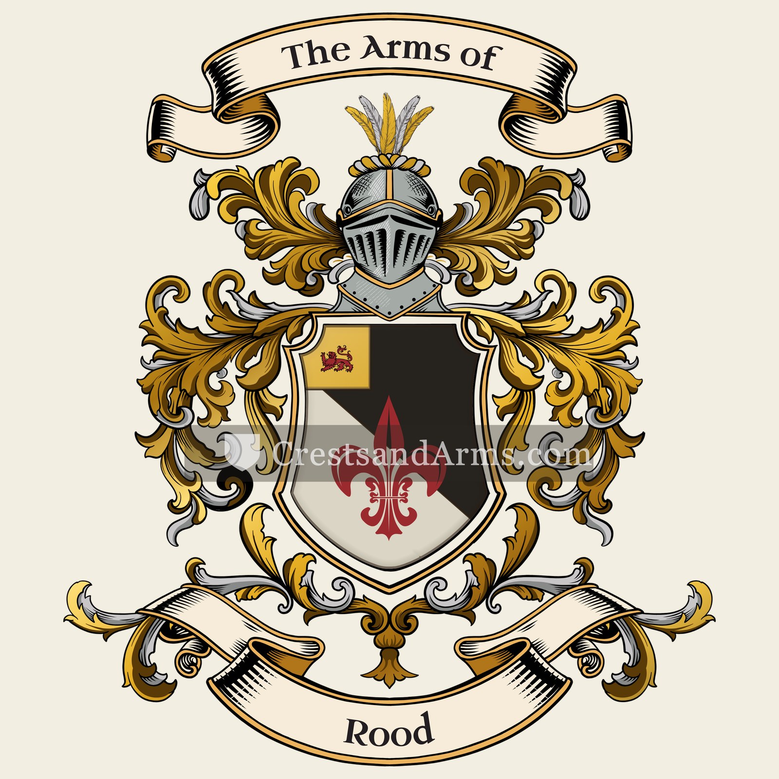 The Rood coat of arms, drawn from the recorded blazon