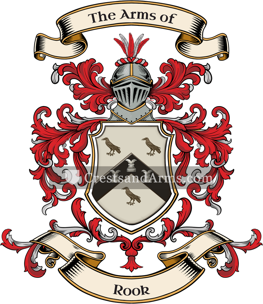 The Rook coat of arms, drawn from the recorded blazon