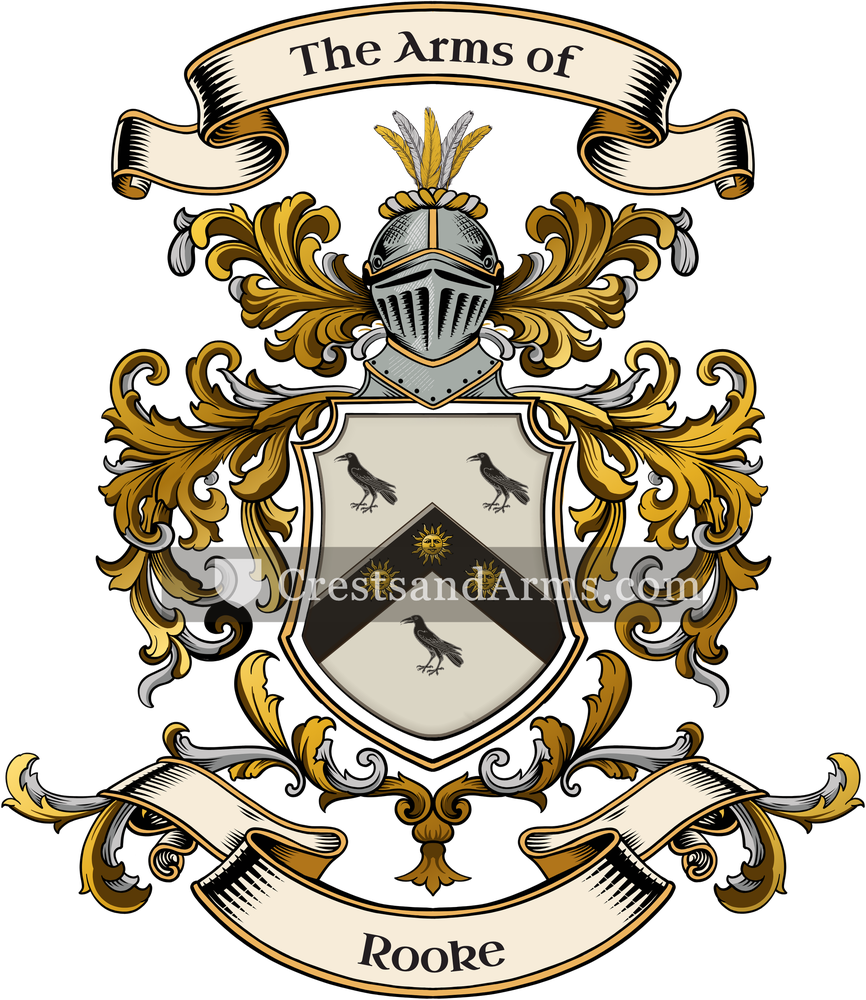 The Rooke coat of arms, drawn from the recorded blazon