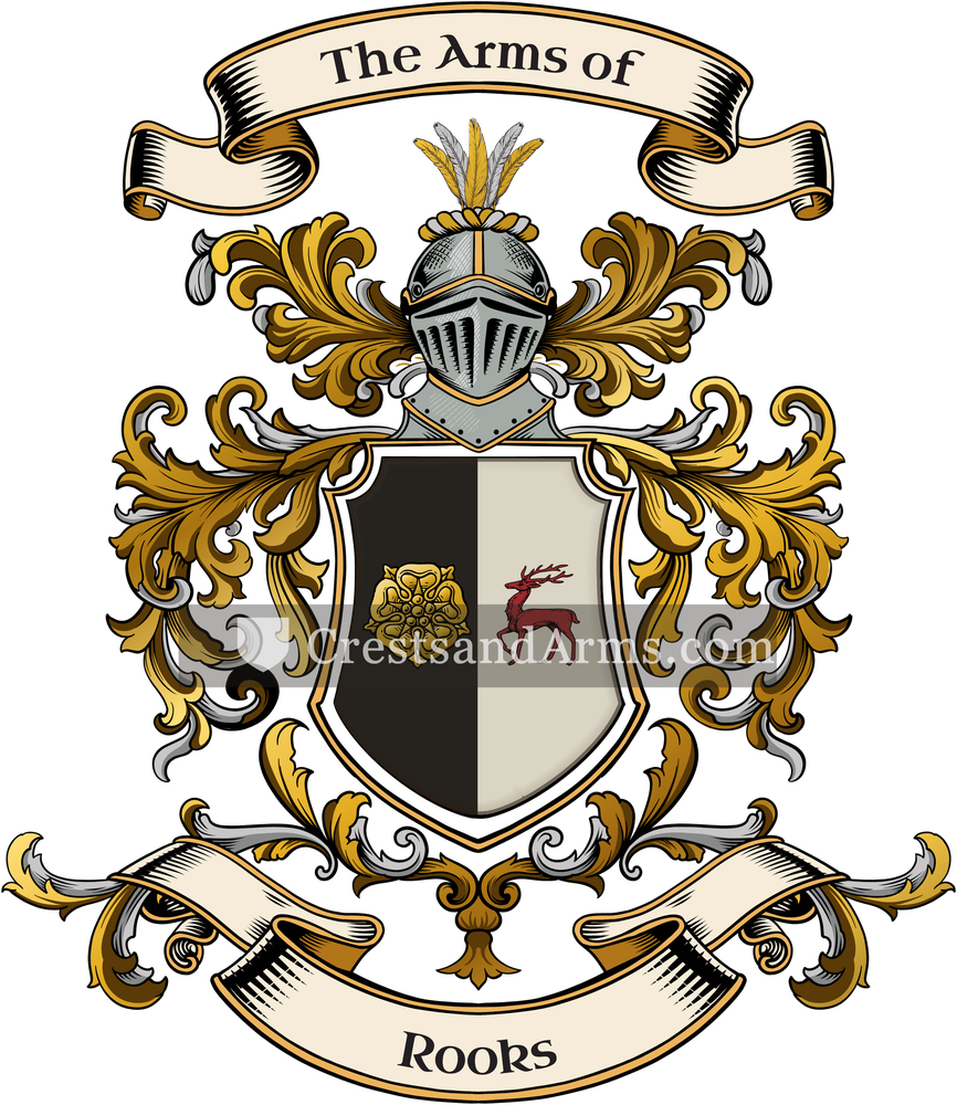 The Rooks coat of arms, drawn from the recorded blazon