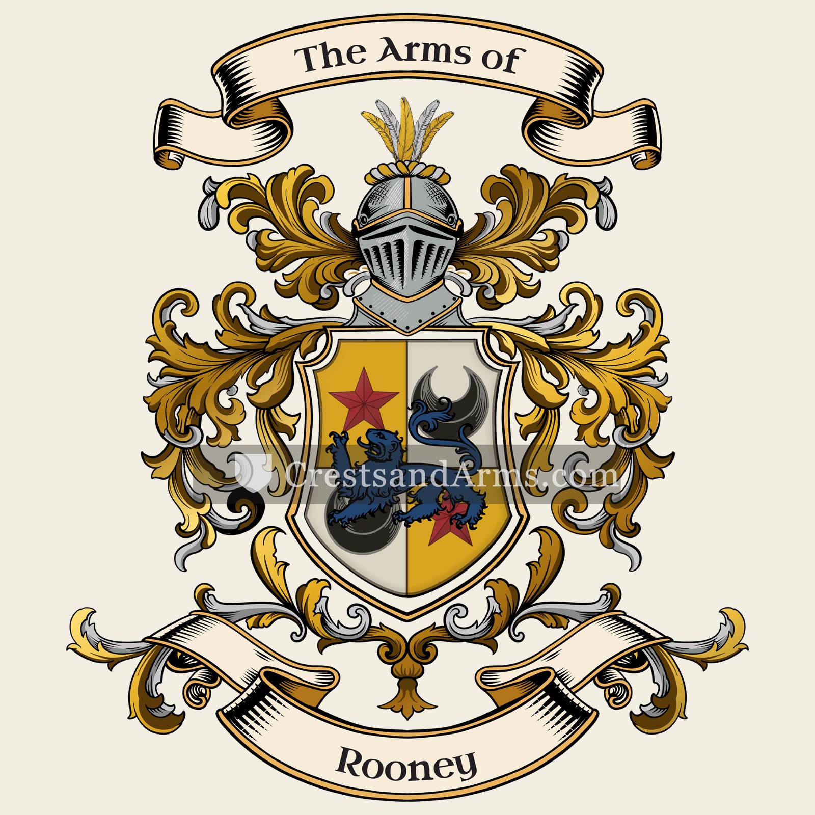 The Rooney coat of arms, drawn from the recorded blazon