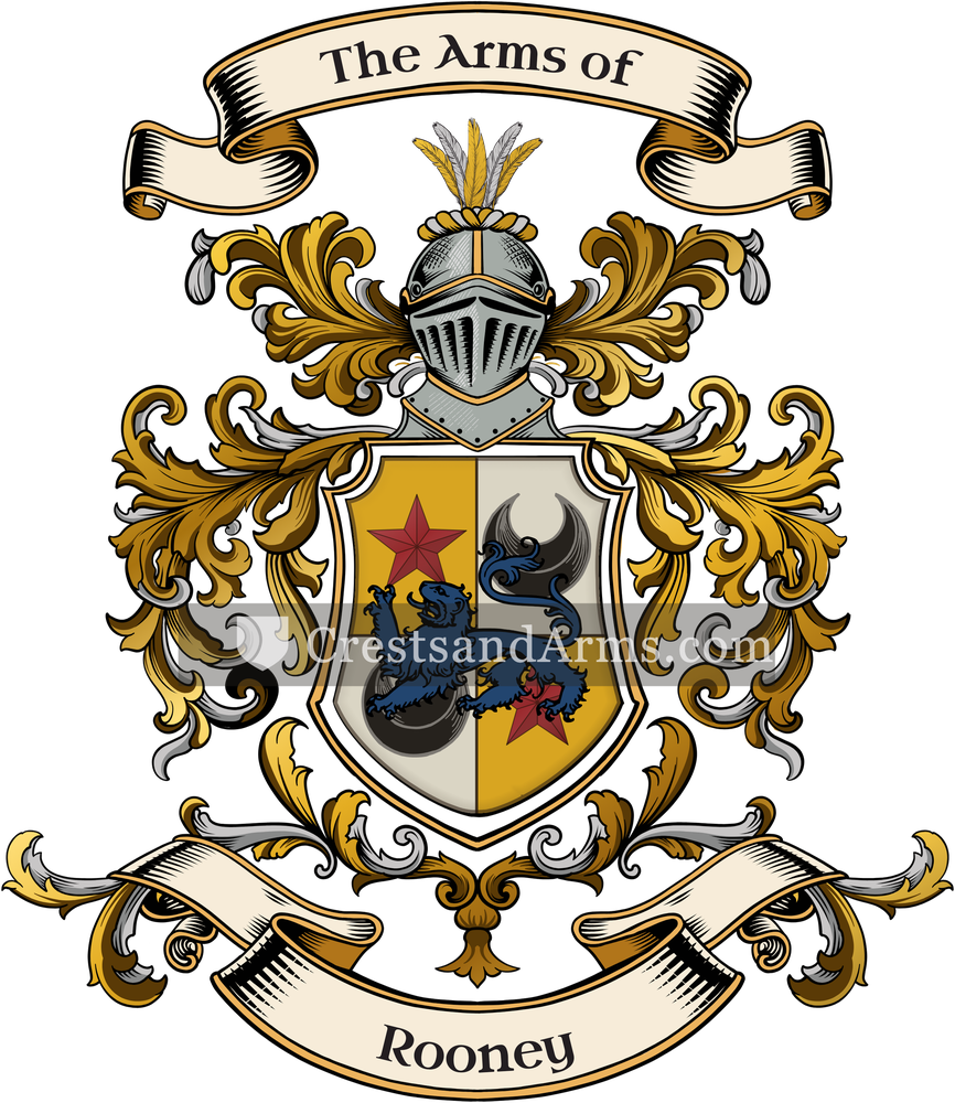 The Rooney coat of arms, drawn from the recorded blazon