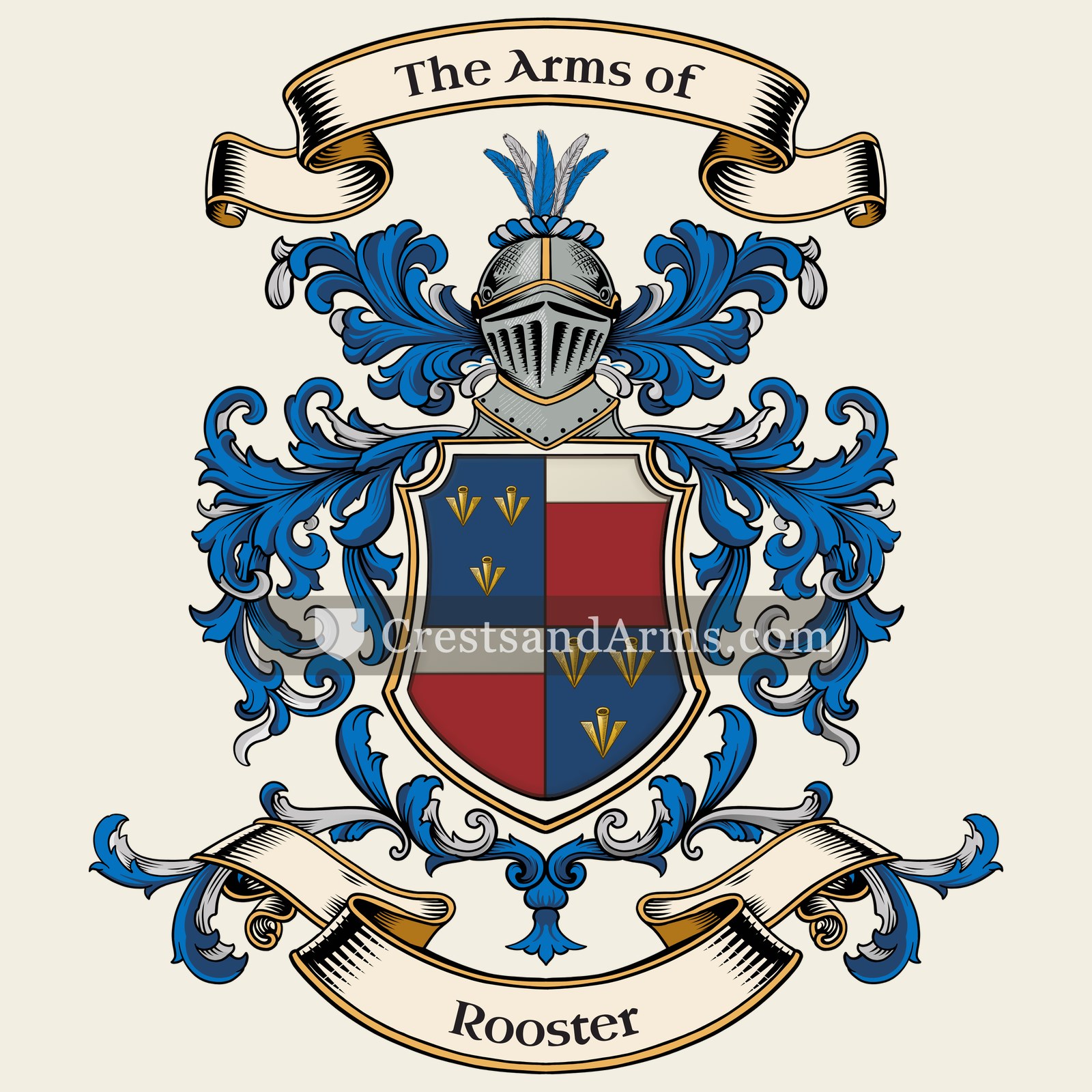 The Rooster coat of arms, drawn from the recorded blazon