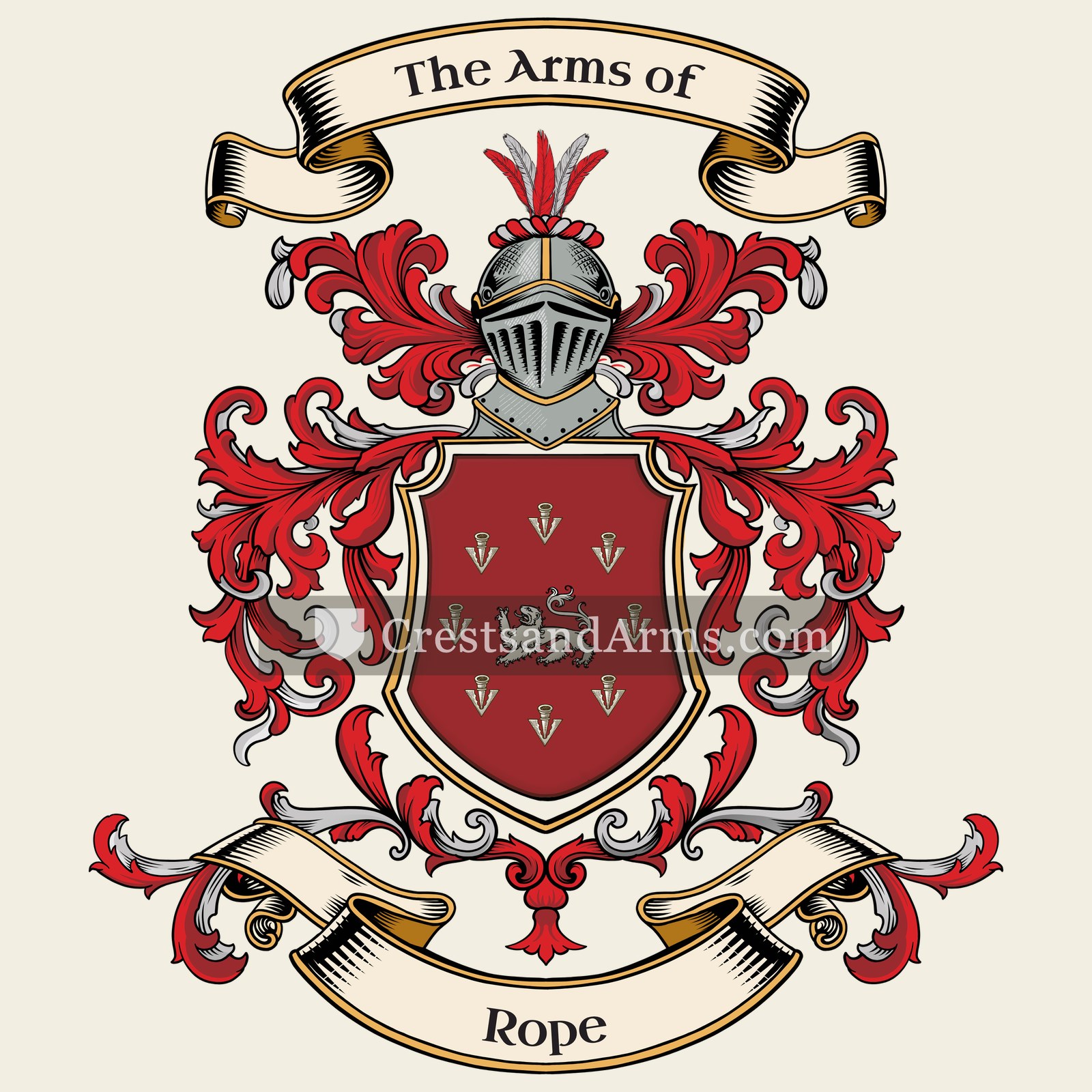 The Rope coat of arms, drawn from the recorded blazon