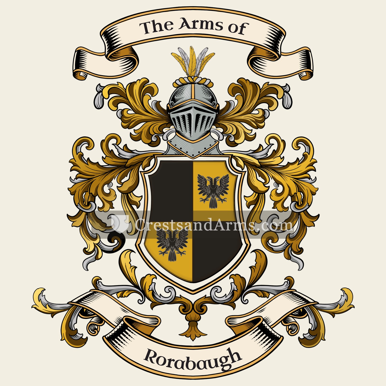 The Rorabaugh coat of arms, drawn from the recorded blazon