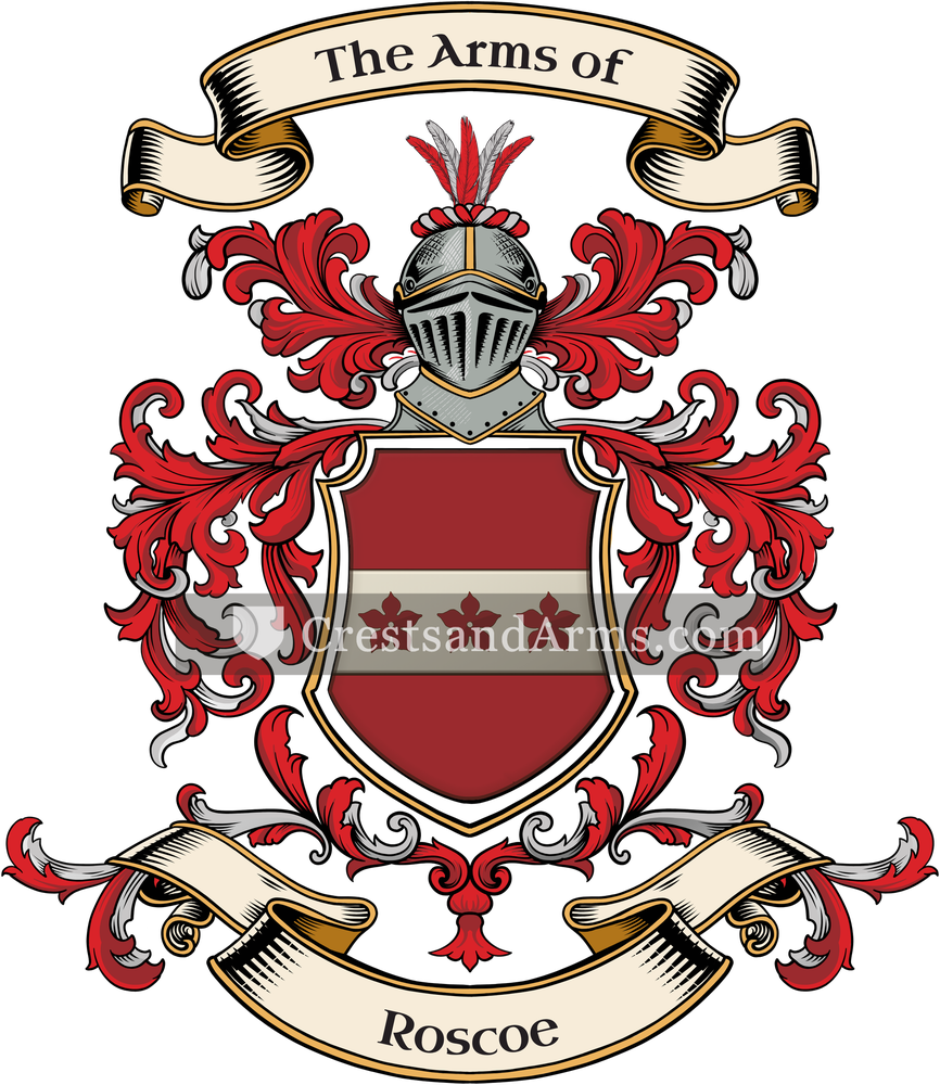 The Roscoe coat of arms, drawn from the recorded blazon