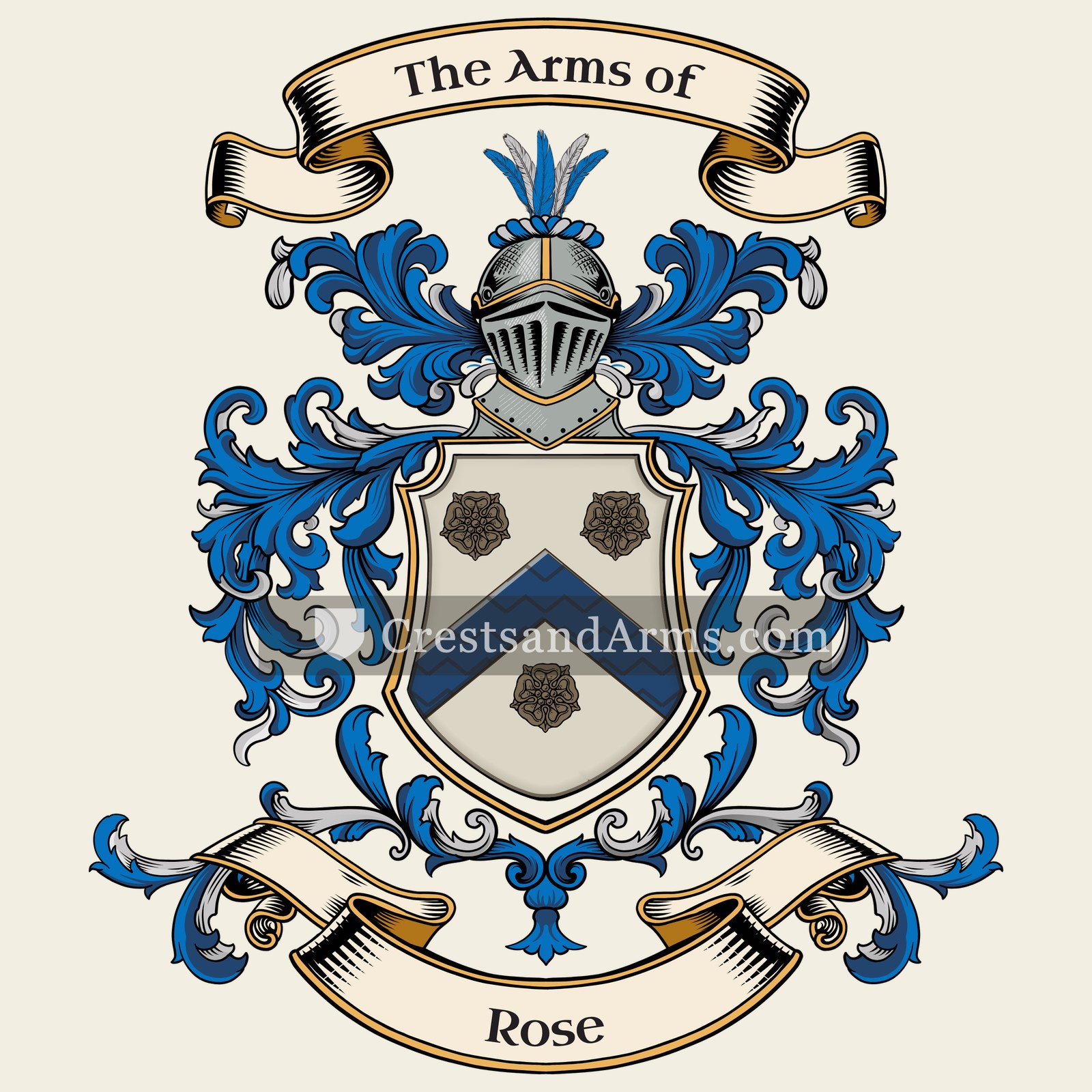 The Rose coat of arms, drawn from the recorded blazon