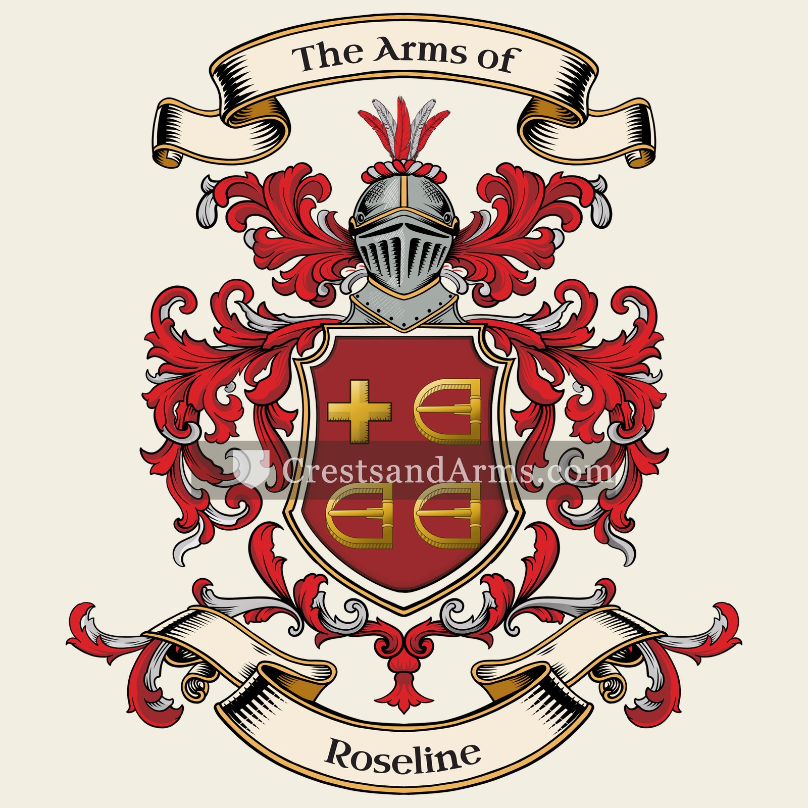 The Roseline coat of arms, drawn from the recorded blazon