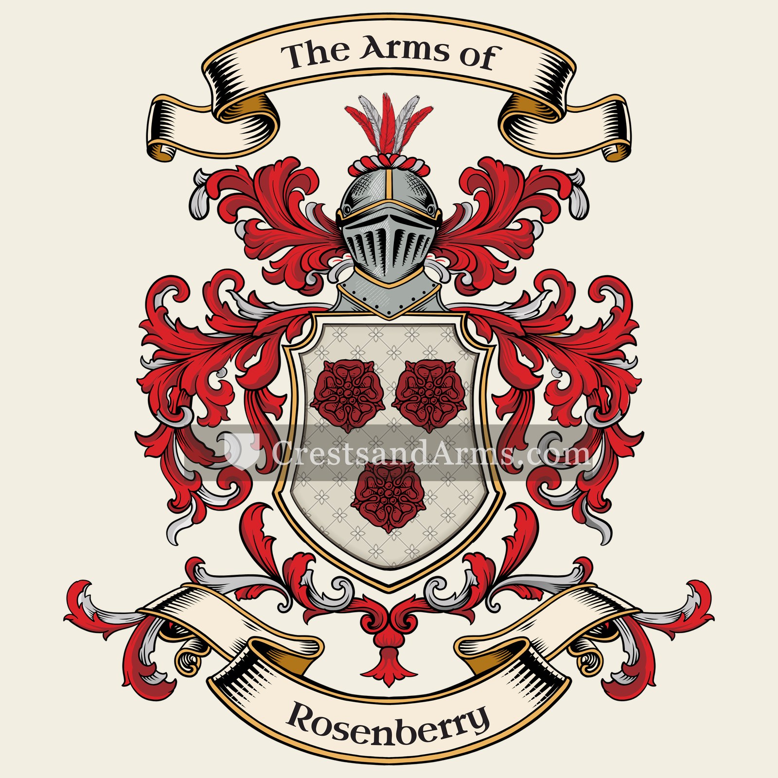 The Rosenberry coat of arms, drawn from the recorded blazon